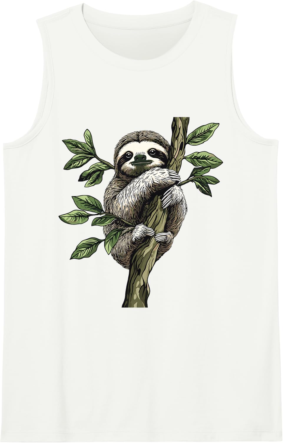 Sloth on Tree, Sloth Sleeveless Tank Top - White