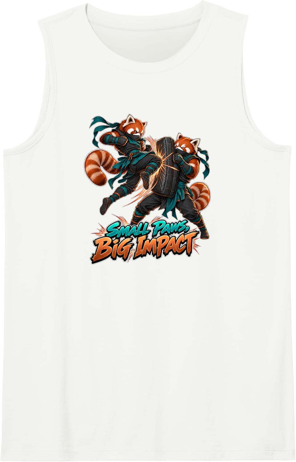Red Panda Ninja Big Impact Anime Martial Arts Design Sleeveless Tank Top - White