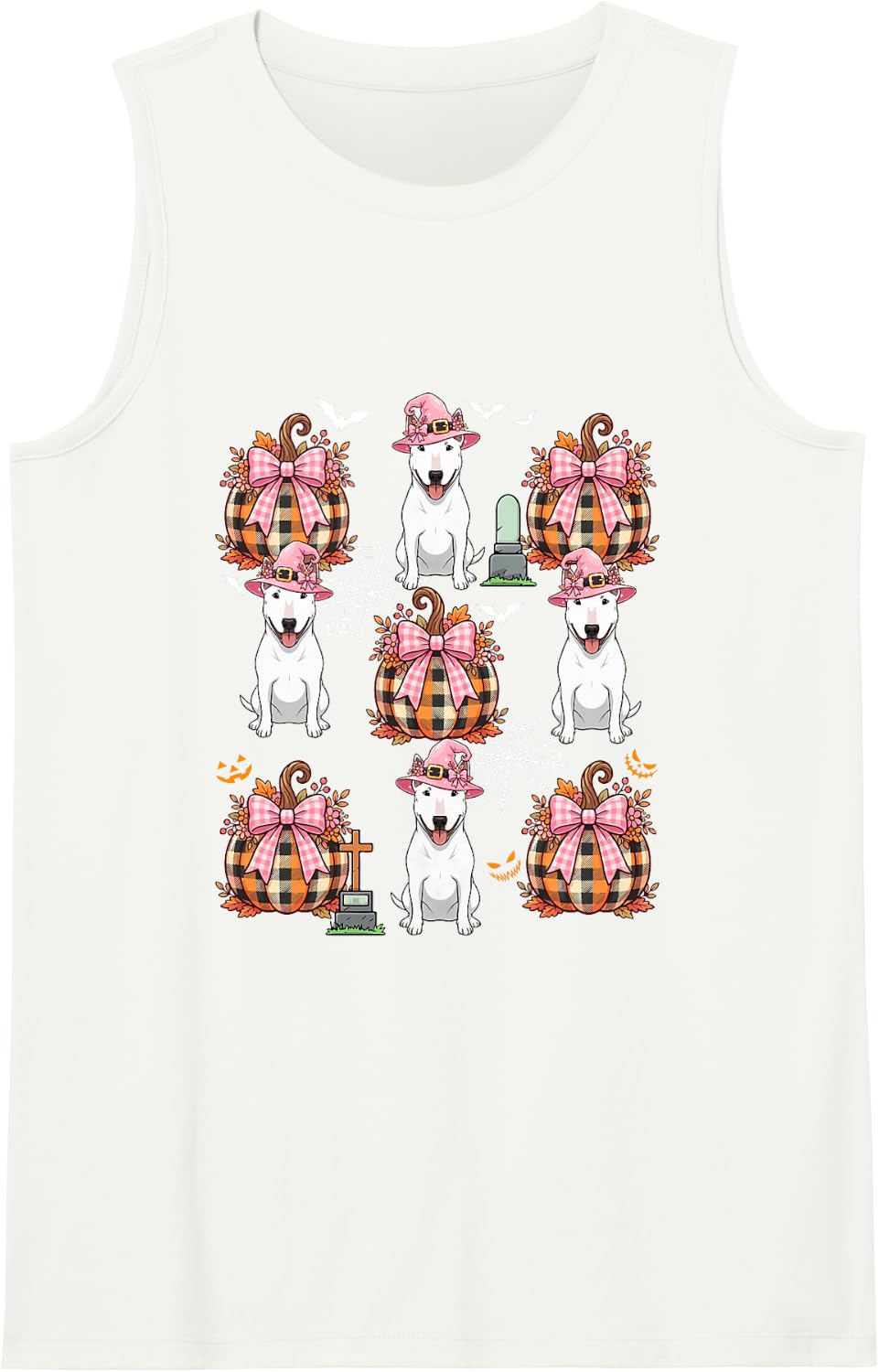 Bull Terrier As Witch Pumpkin Bow Tie Collection Halloween Tank Top - White