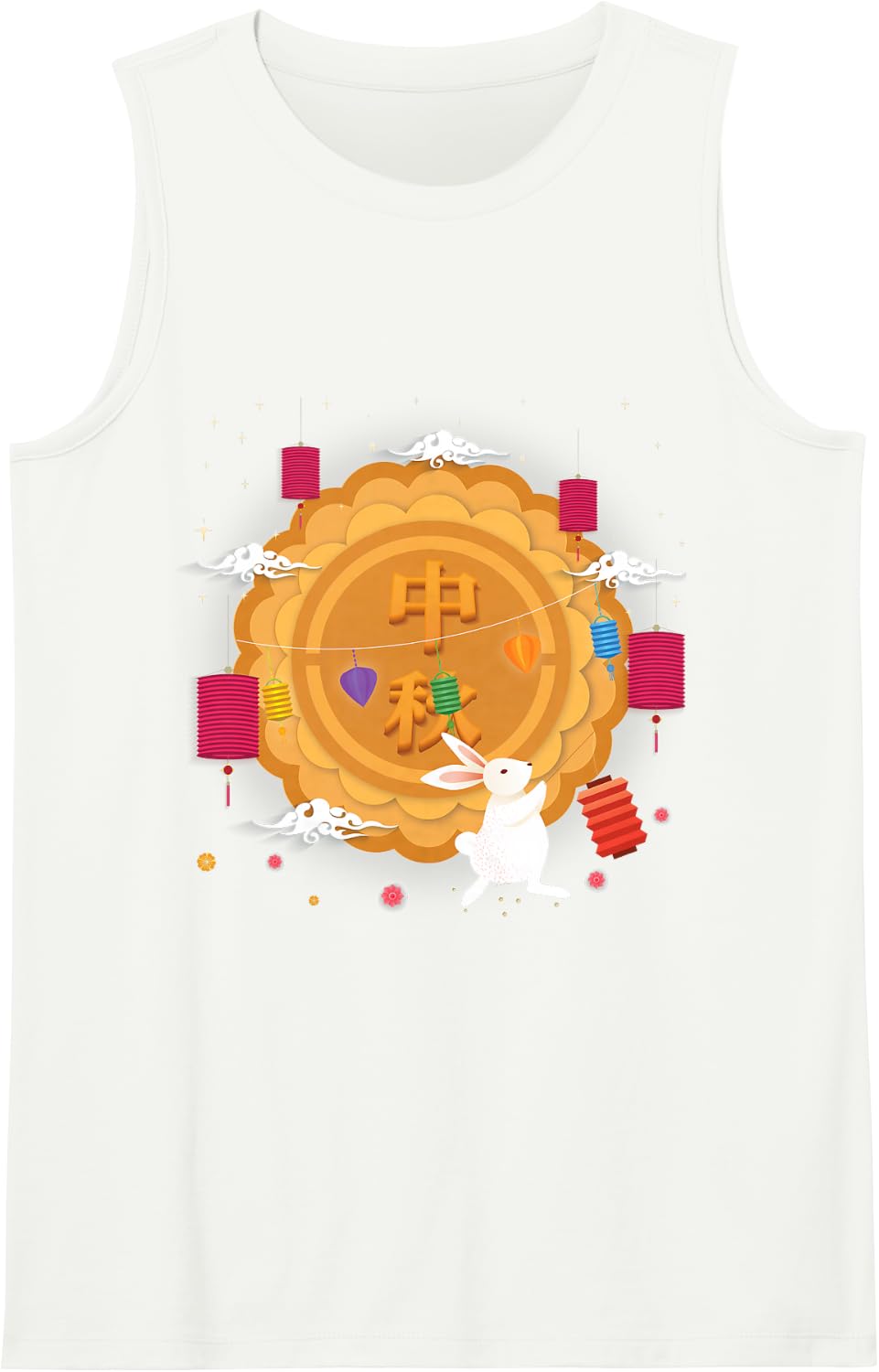 Funny Mooncake Vietnamese Chinese Mid Autumn Festival Sleeveless Tank Top - White