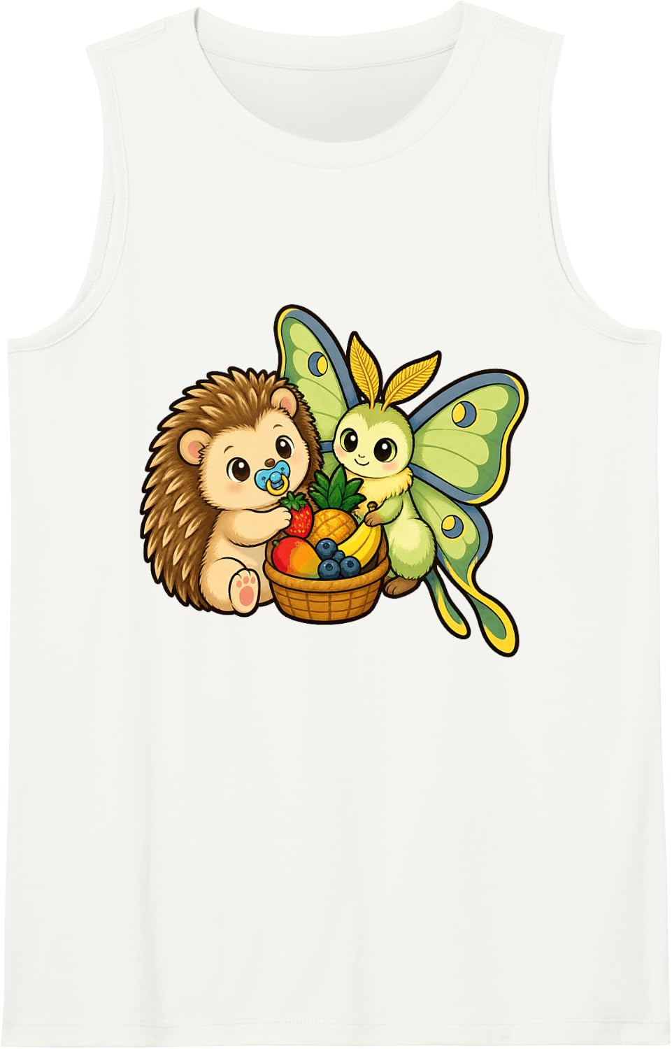 Hedgehog and Luna Moth Share Tropical Fruit Tank Top - White