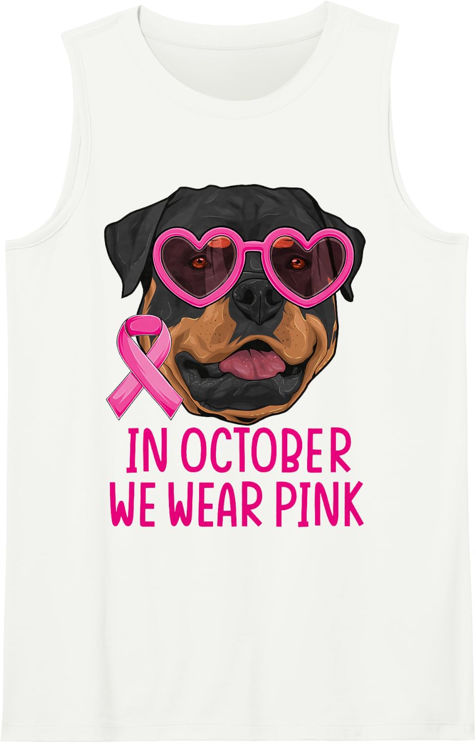 October We Wear Pink Rottweiler Dog Breast Cancer Awareness Sleeveless Tank Top - White