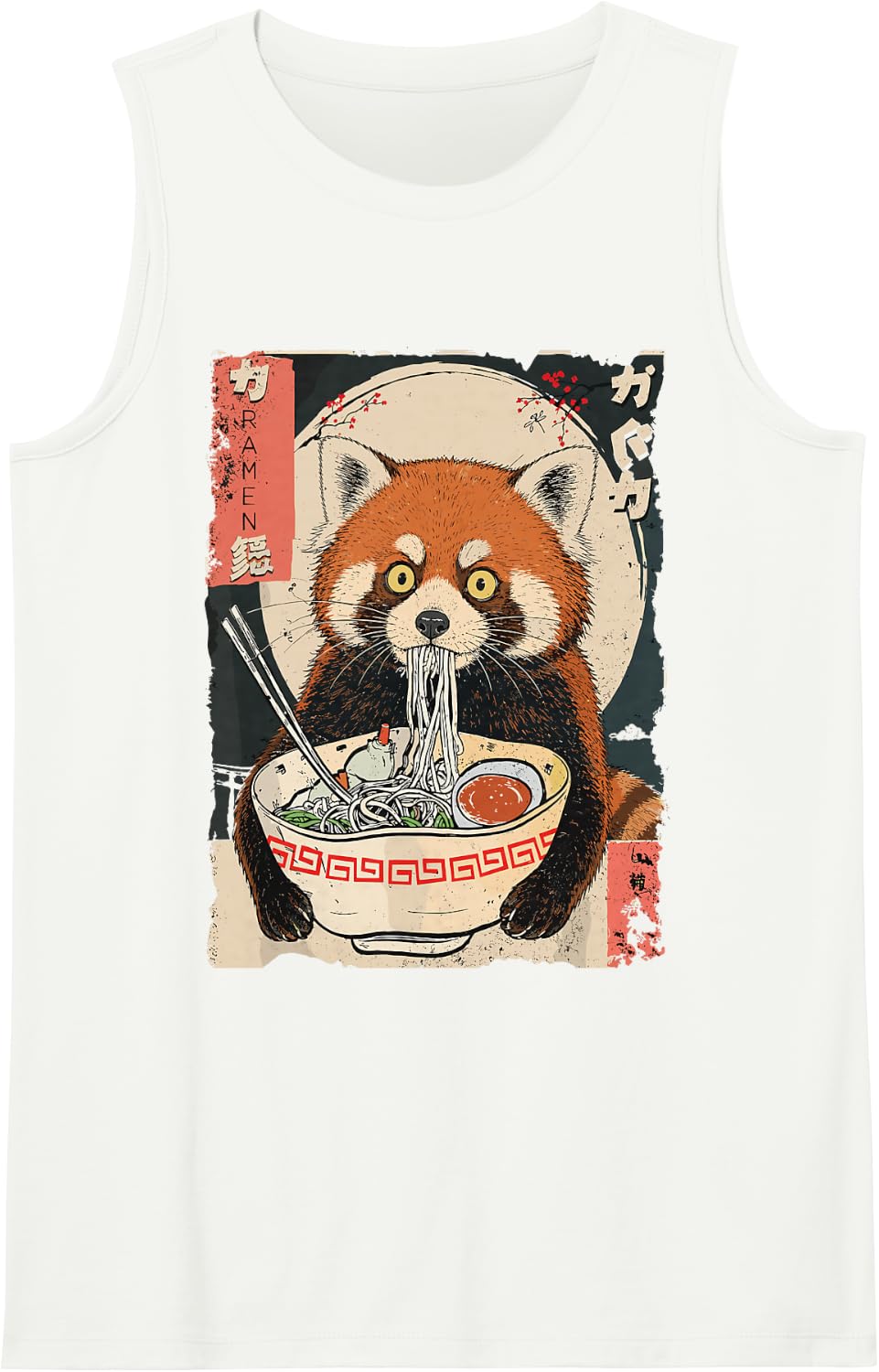 Ramen Red Panda Funny Japanese Noodles Animal Kids Sleeveless Tank Top - White