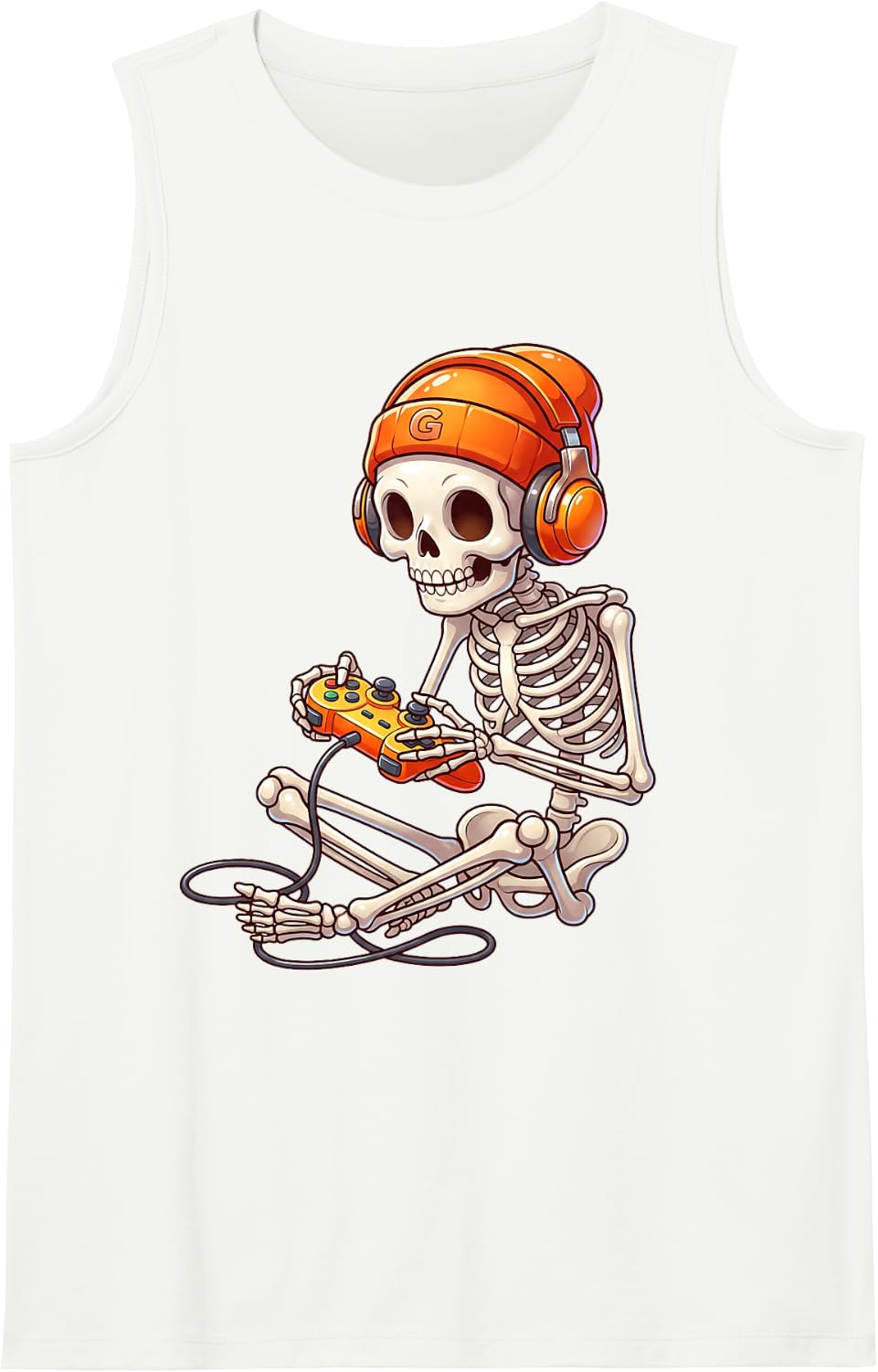 Halloween Skeleton Gamer Video Gaming Boys Skull Tank Top - White