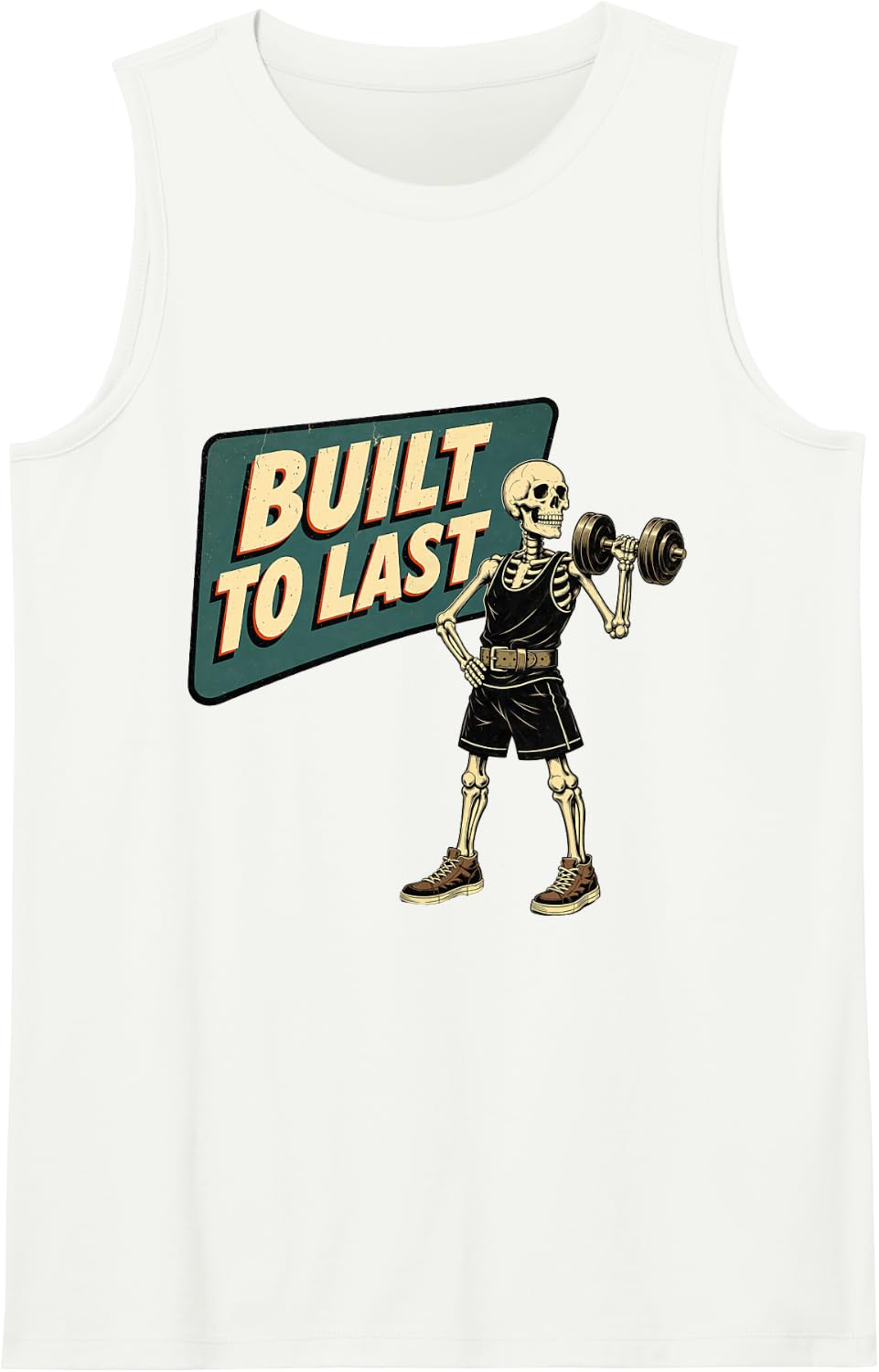 Built to Last Skeleton Lifting Weights Gym Retro Fitness Tank Top - White