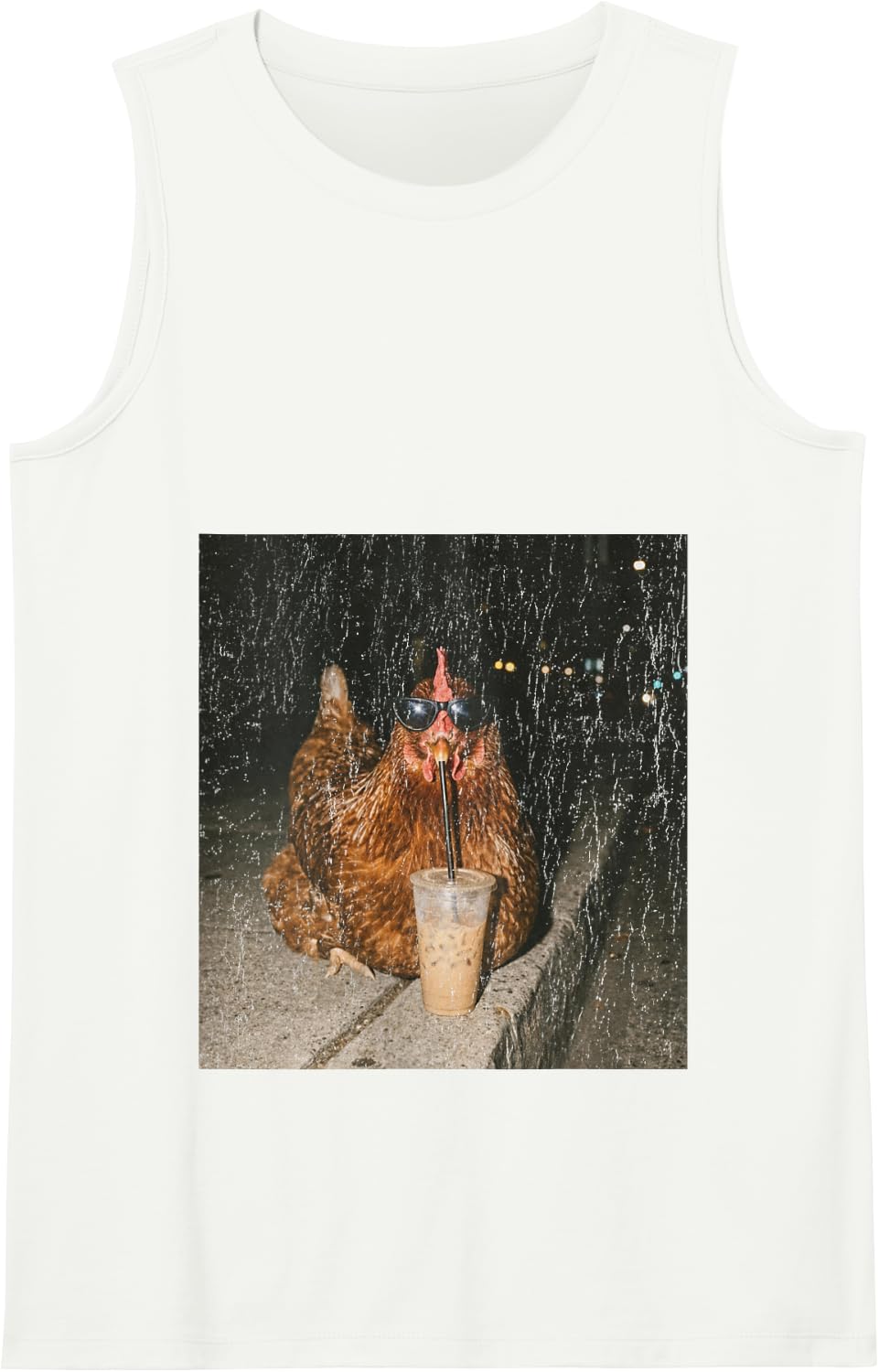 Chicken Drinking Iced Coffee Funny Chicken Lover Art Meme Tank Top - White