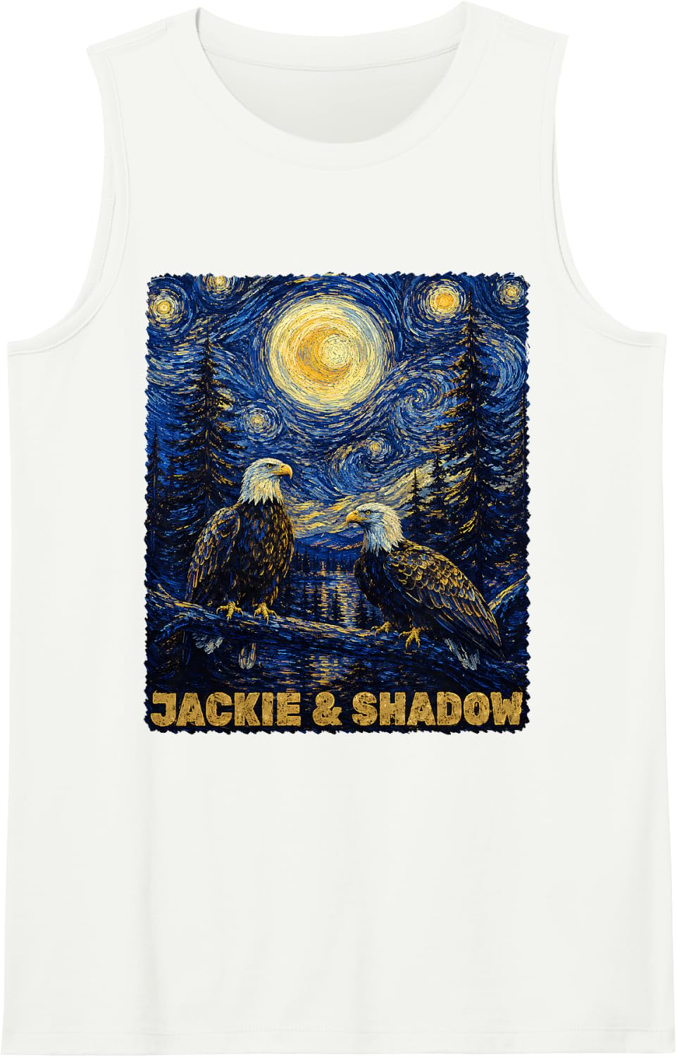 Jackie and Shadow Eagle Starry Night Van Gogh Art Eagles Sleeveless Tank Top - White