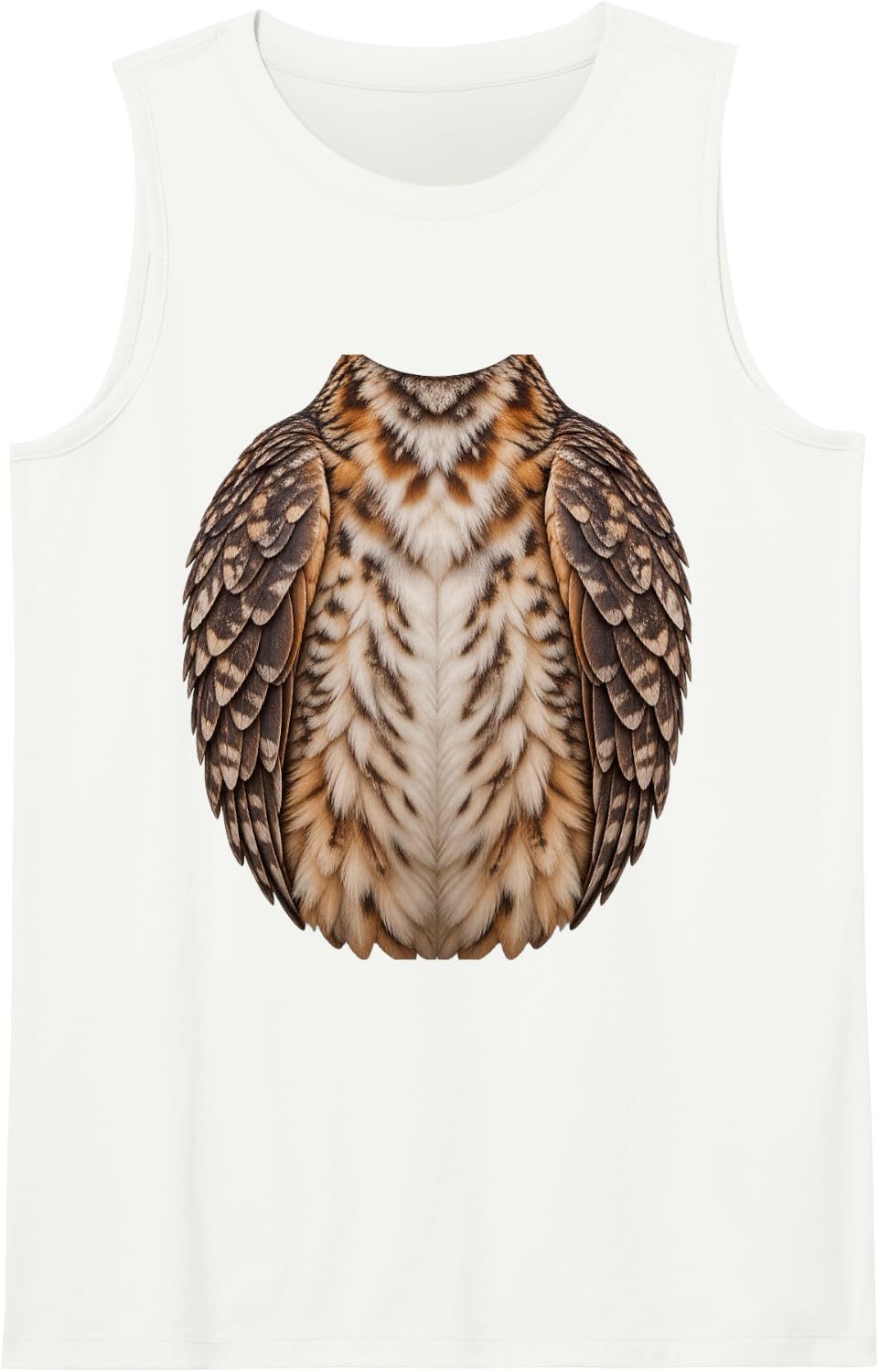 Funny Owl Belly Tummy Costume Realistic Feathered Owl Body Sleeveless Tank Top - White