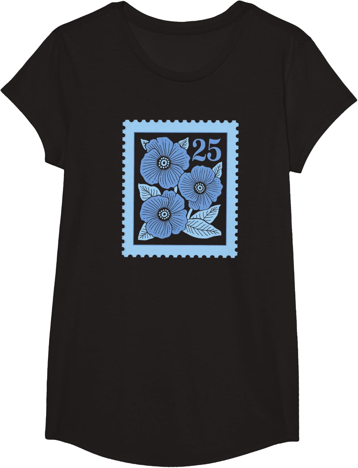 Flower Stamp T-Shirt - Girls Black