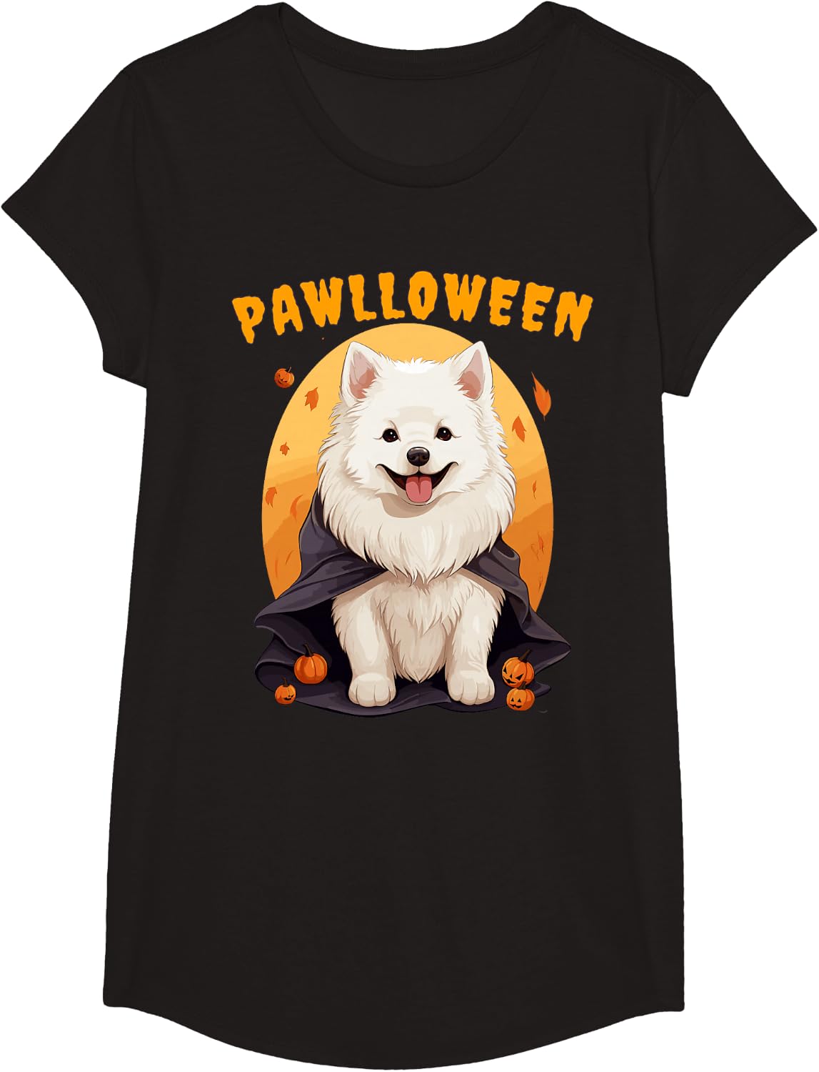 Halloween Samoyed Dog Pawlloween T-Shirt - Girls Black