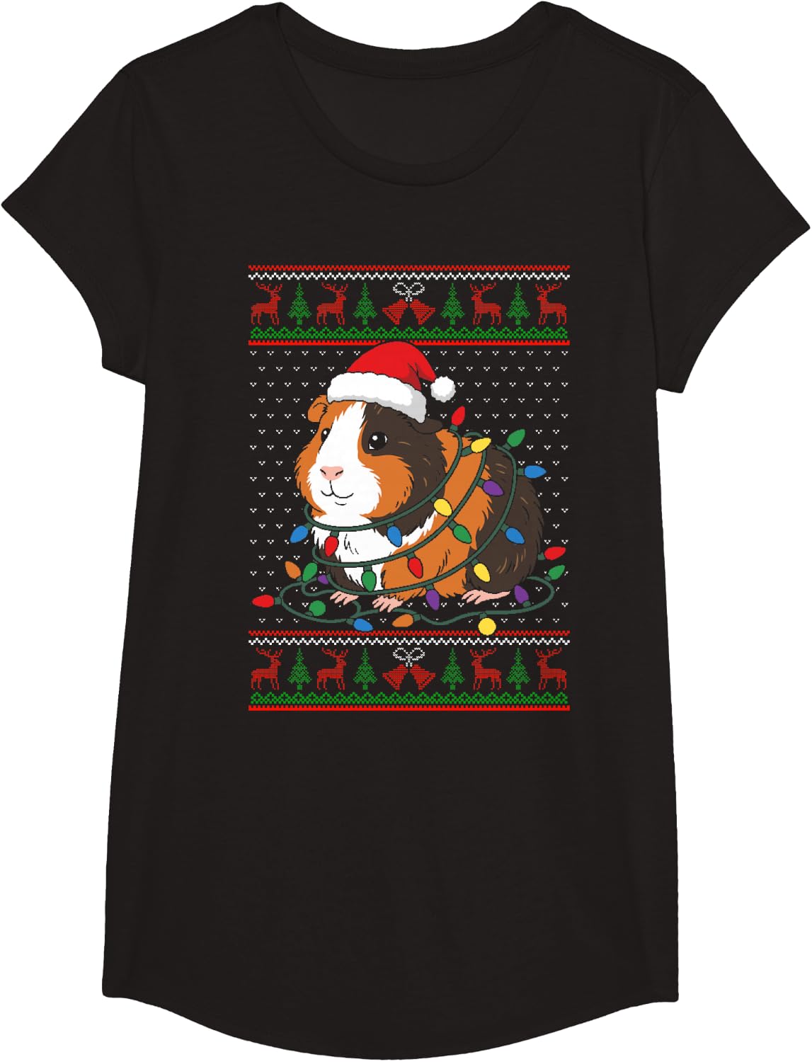 Guinea Pig Ugly Christmas Sweater T-Shirt - Girls Black