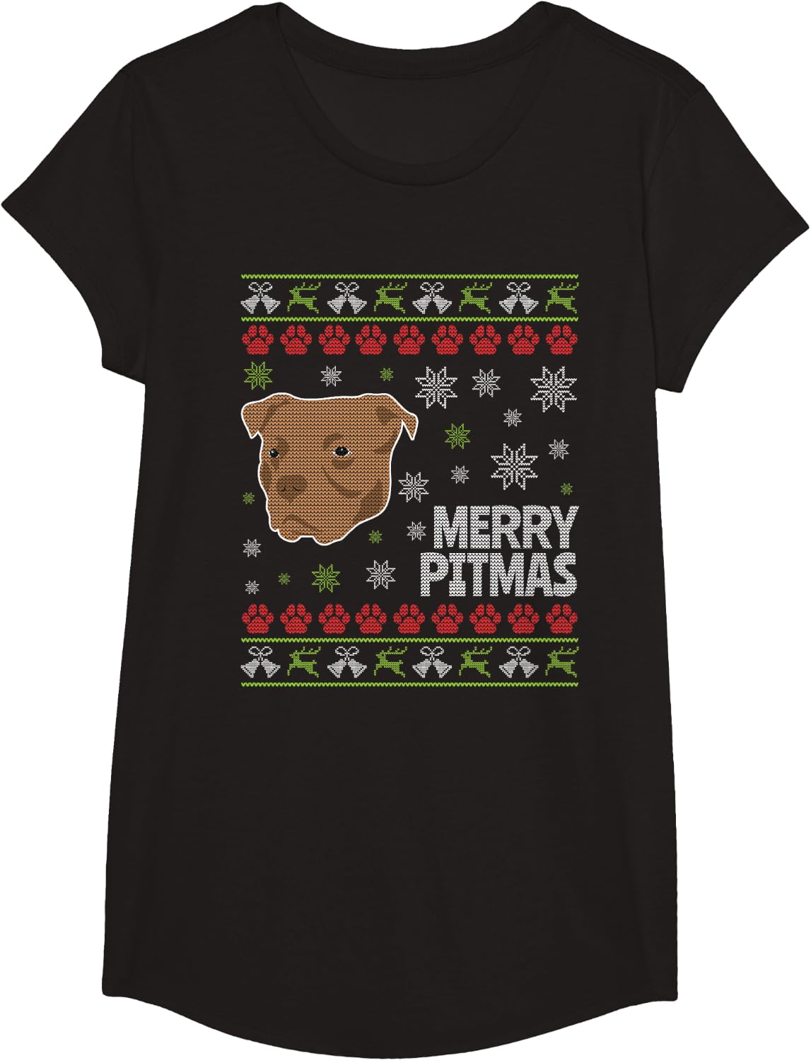 American Pit Bull Terrier Tan Brown Ugly Christmas T-Shirt - Girls Black