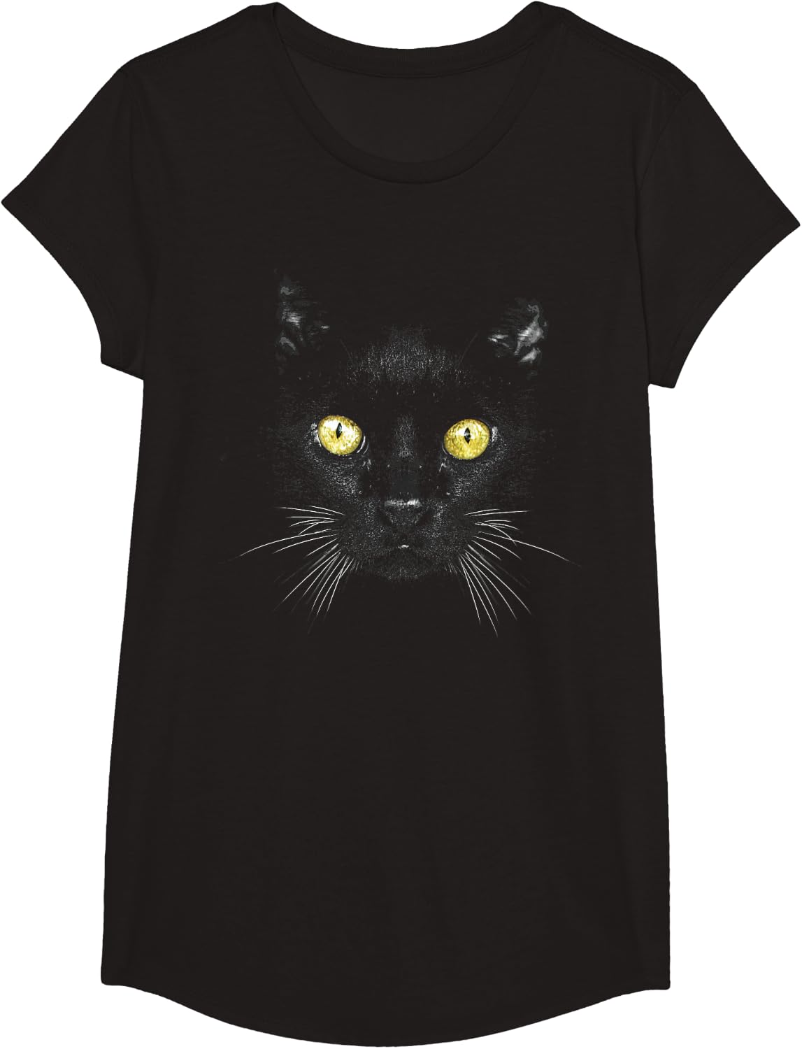 Black Cat Face Yellow Eyes Kitty Kitten Cat T-Shirt - Girls Black