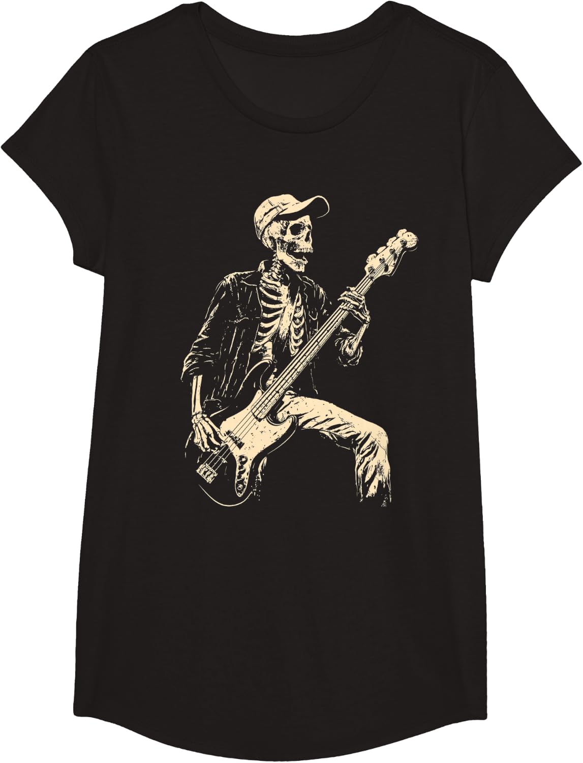 Skeleton Bass Guitar Bassist Funny Gothic Halloween T-Shirt - Girls Black
