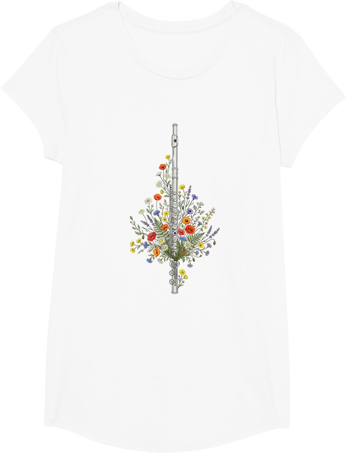 Flute Floral Windflower Flowers Aesthetic Graphic Flutist T-Shirt - Girls White
