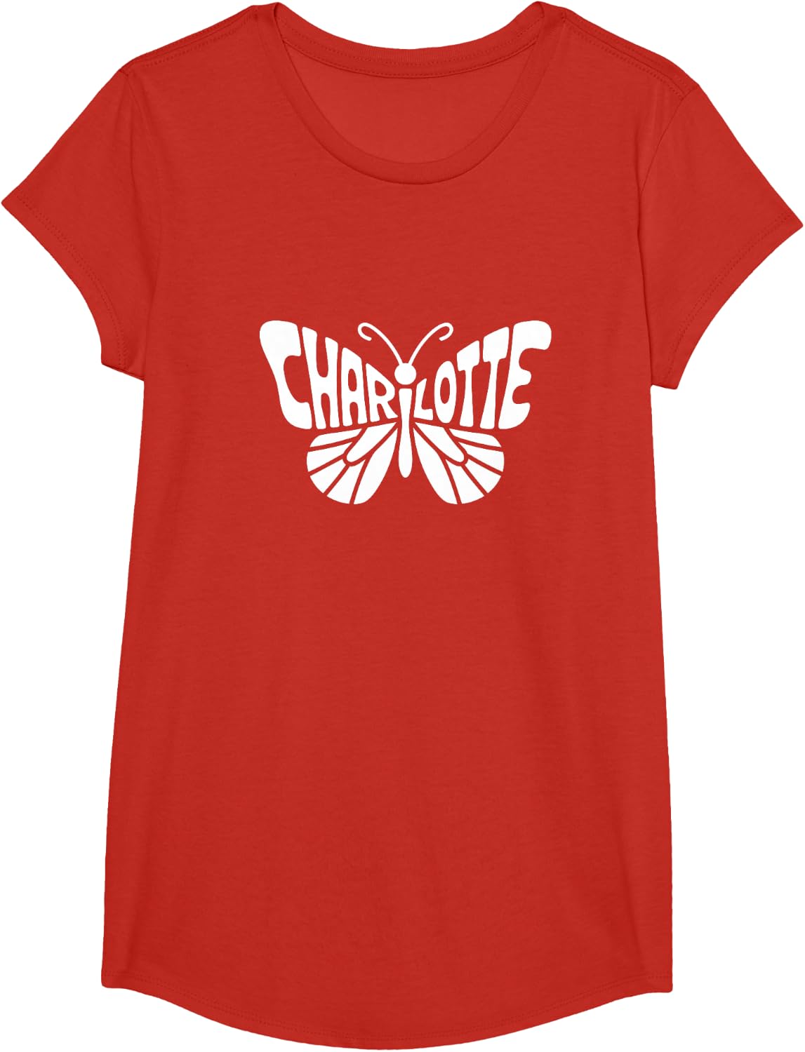 Charlotte Butterfly - Personalized Cute Name Word Art T-Shirt - Girls Red