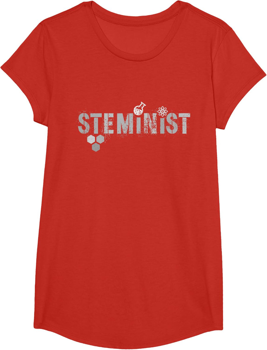 STEMINIST Science Engineering STEM Women In Technology Girl T-Shirt - Girls Red