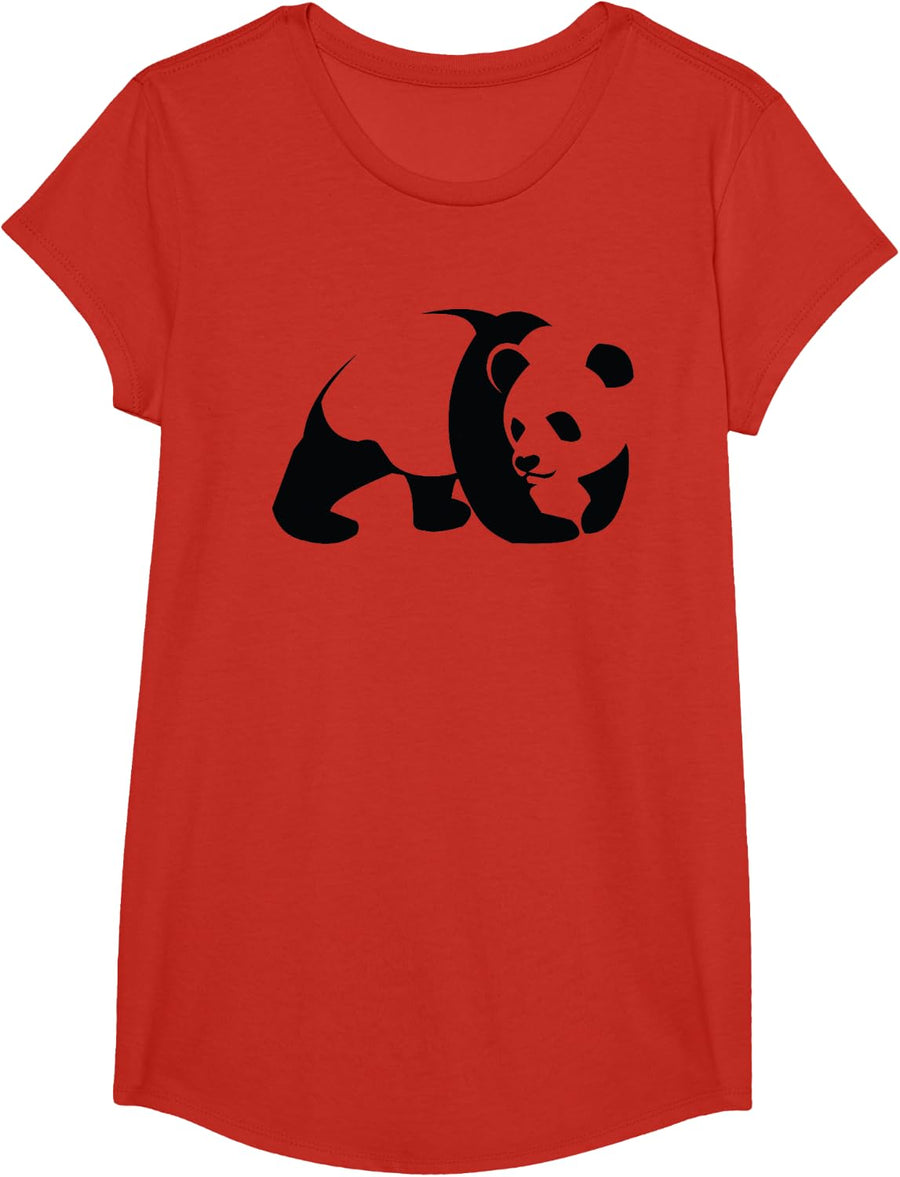 Cute Panda Minimalist Art Tee Black White Animal T Shirt for Men Women - Girls Red