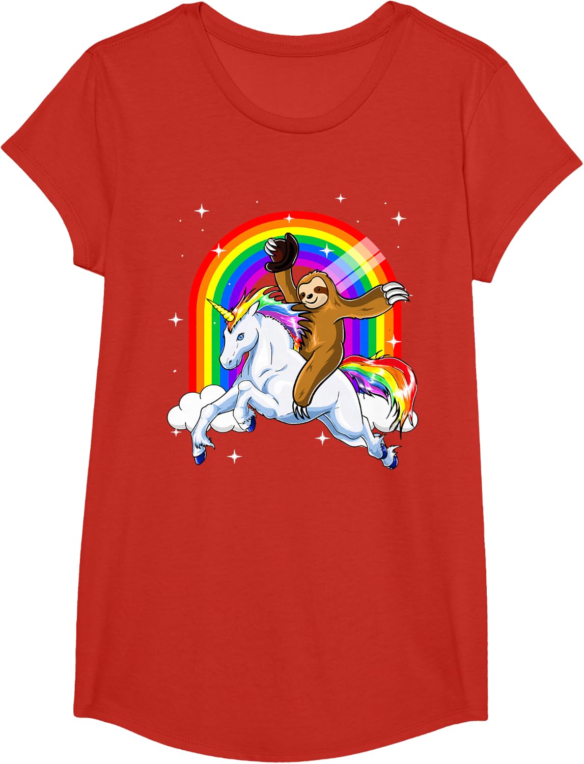 Sloth Riding Unicorn Women Kids Slothicorn Gifts T-Shirt - Girls Red