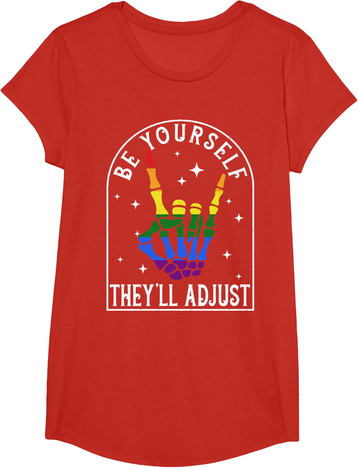 Funny Skeleton Hand LGBTQ Pride Rock Gift Women Girls T-Shirt - Girls Red