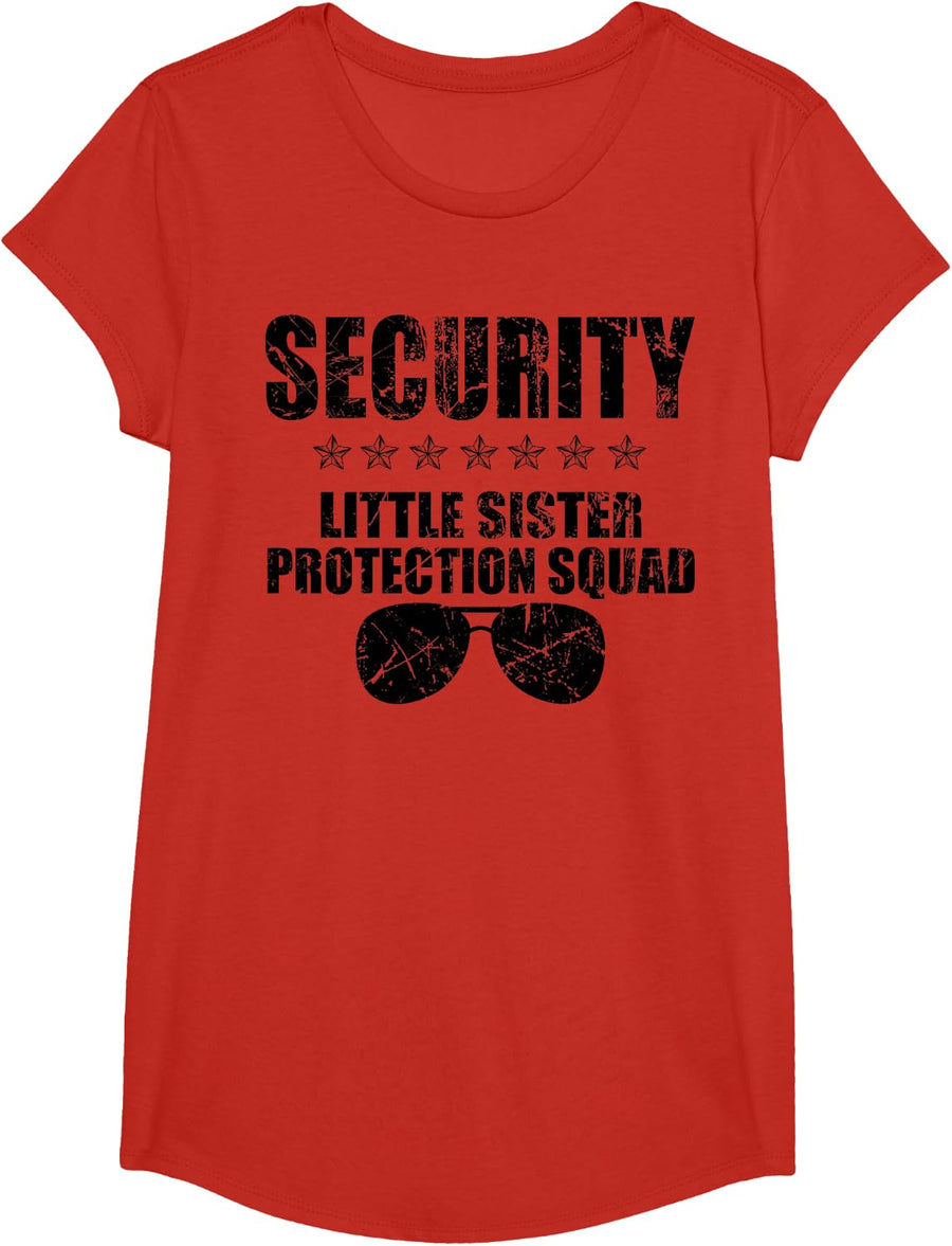 Security Little Sister Protection Squad Big Brother Siblings T-Shirt - Girls Red