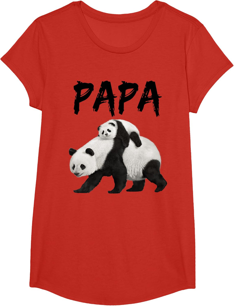 Cool Graphic Design Panda Papa Bear Dad T-shirt T-Shirt - Girls Red