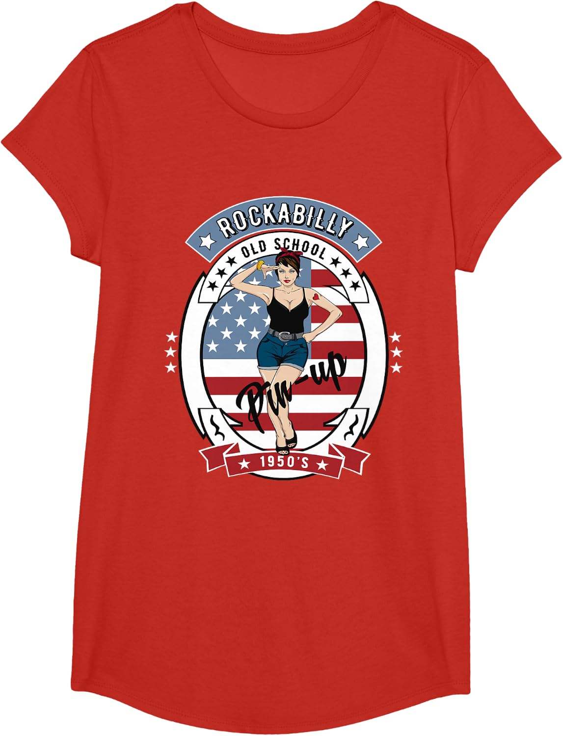 Retro 50s Rockabilly Clothing 1950s Gifts Rocker Pinup Shirt T-Shirt - Girls Red