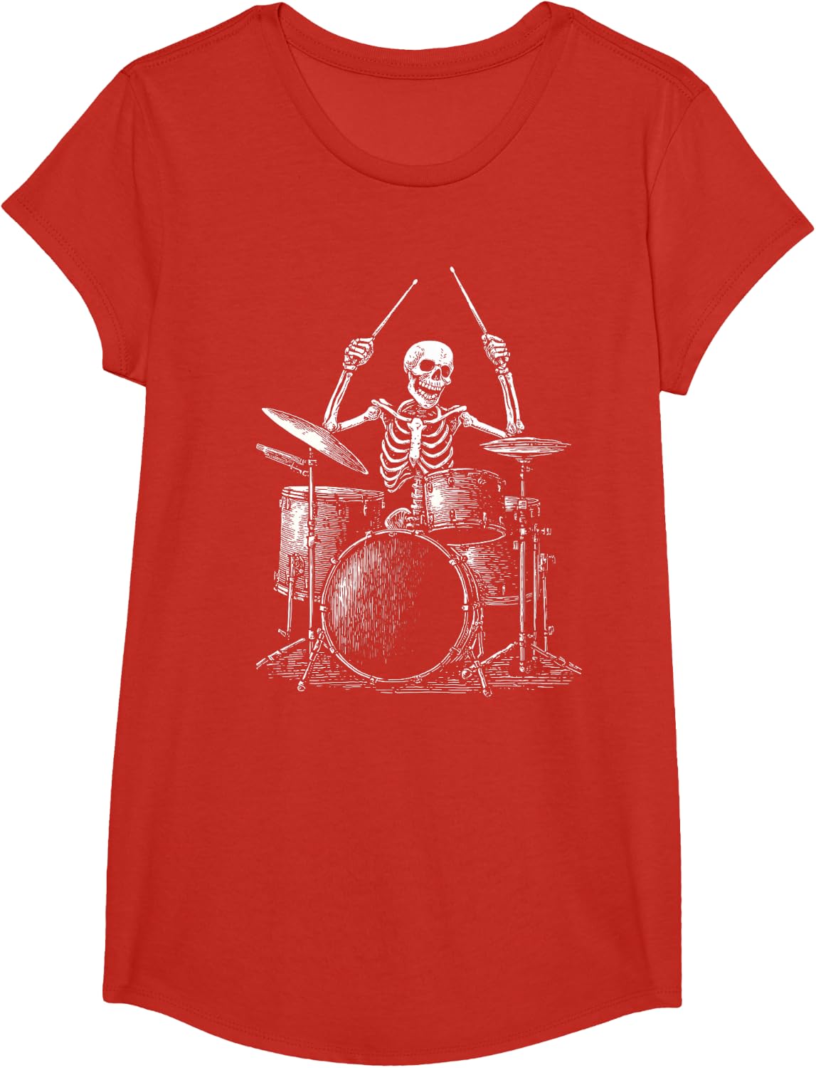 Vintage Skeleton Drums Percussionist Drummer Halloween Drum T-Shirt - Girls Red
