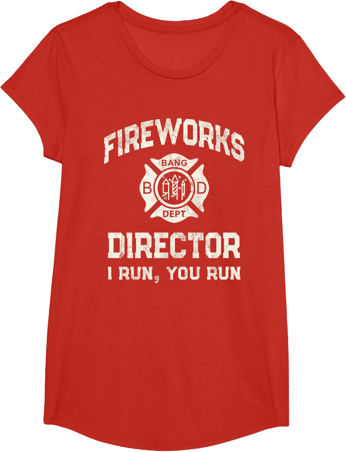 Funny FIREWORKS DIRECTOR Pyro Safety Technician Boom Squad T-Shirt - Girls Red