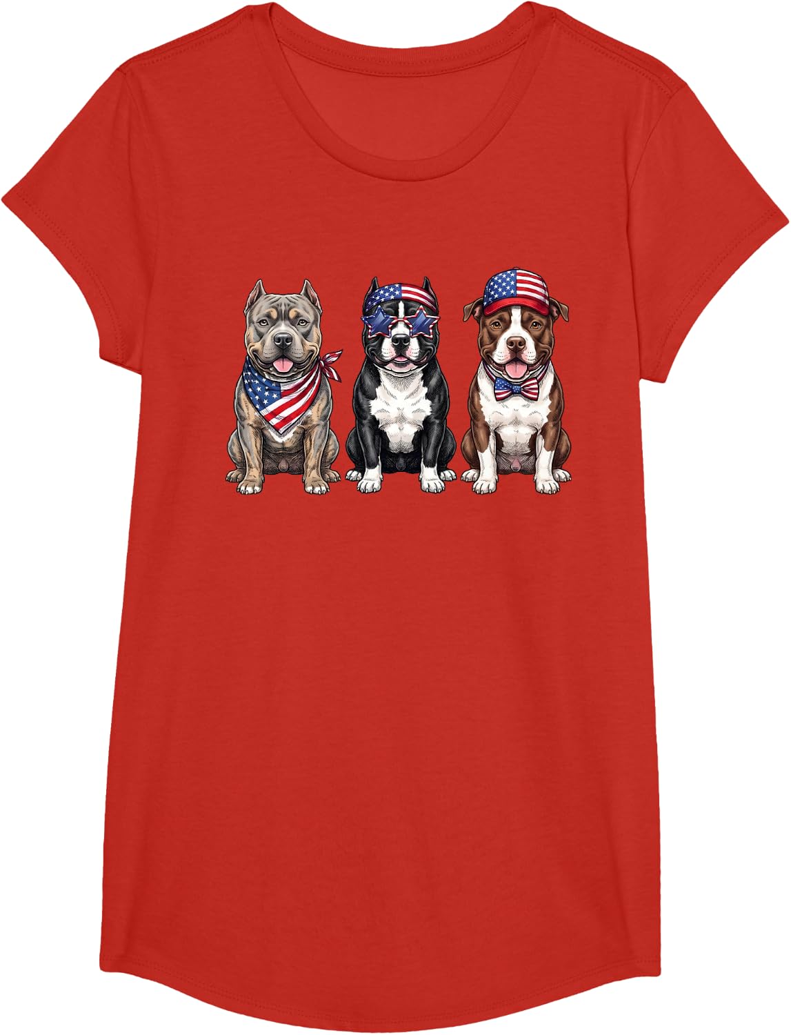 American Bully 4th of July US American Flag Dog Patriotic T-Shirt - Girls Red