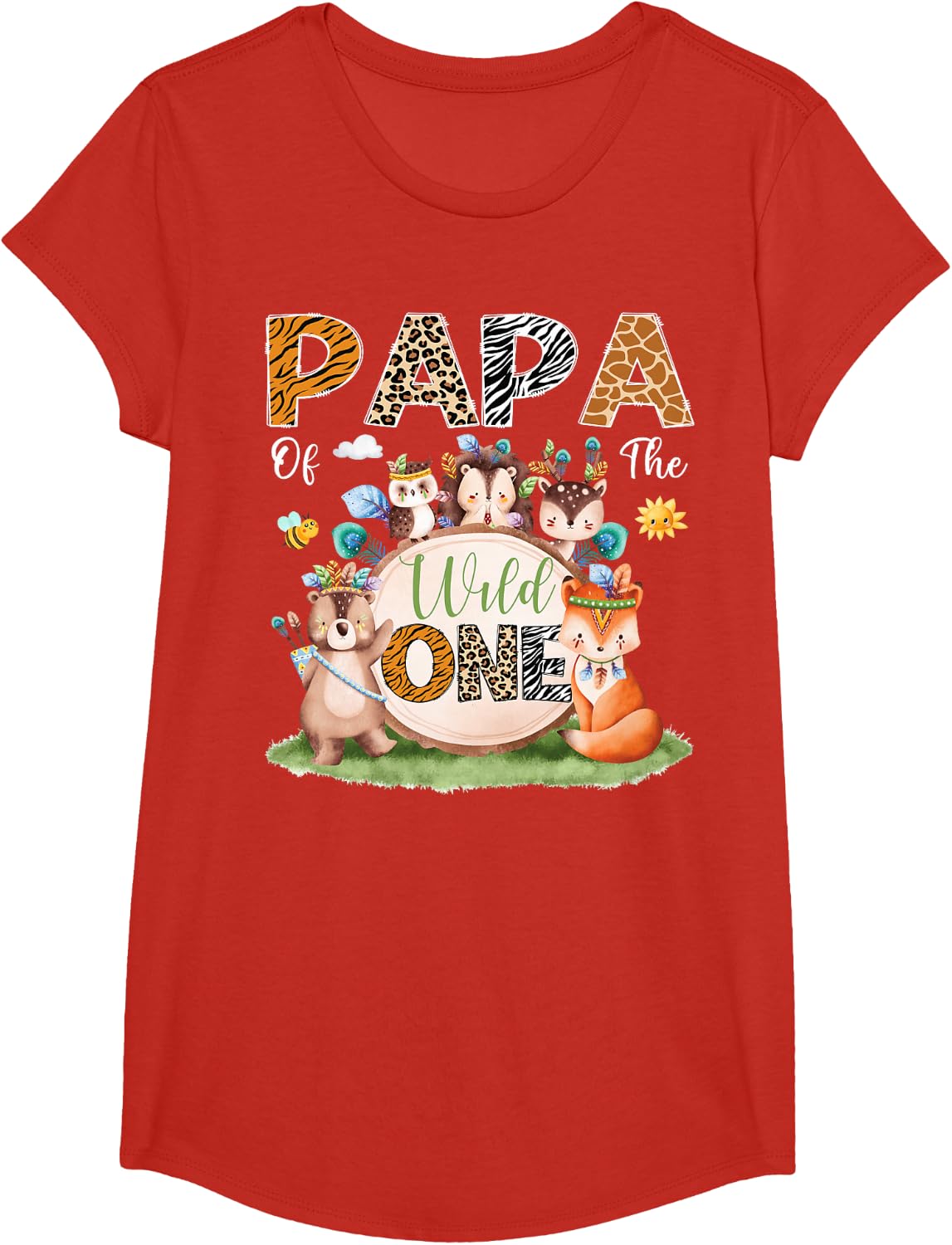 Papa Of The Wild One 1St Birthday Woodland Safari Jungle T-Shirt - Girls Red