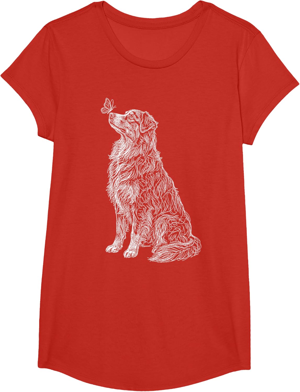 Australian Shepherd Butterfly Line Art T-Shirt - Girls Red