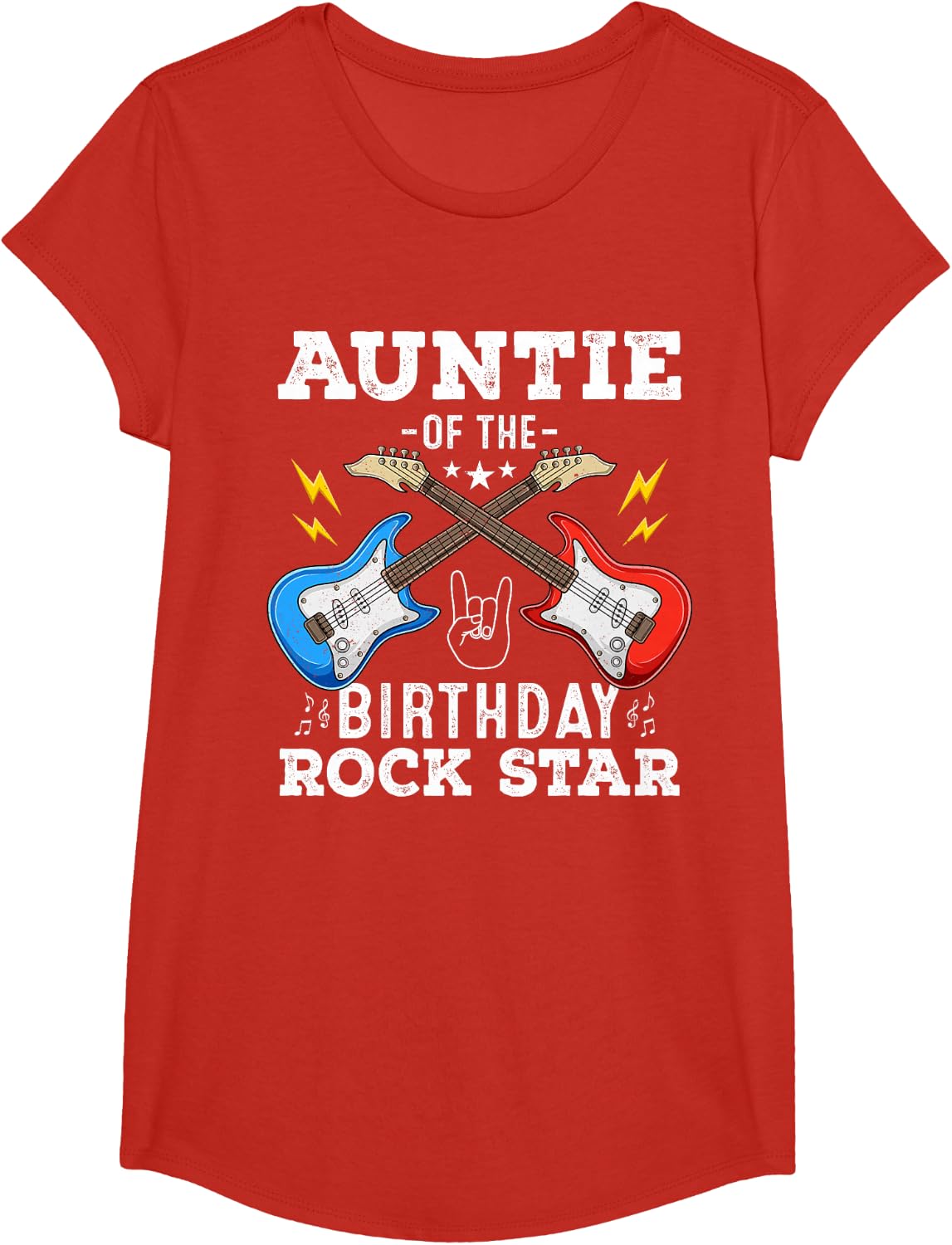 Auntie Of The Birthday Rock Star Cool Guitar Themed Birthday T-Shirt - Girls Red