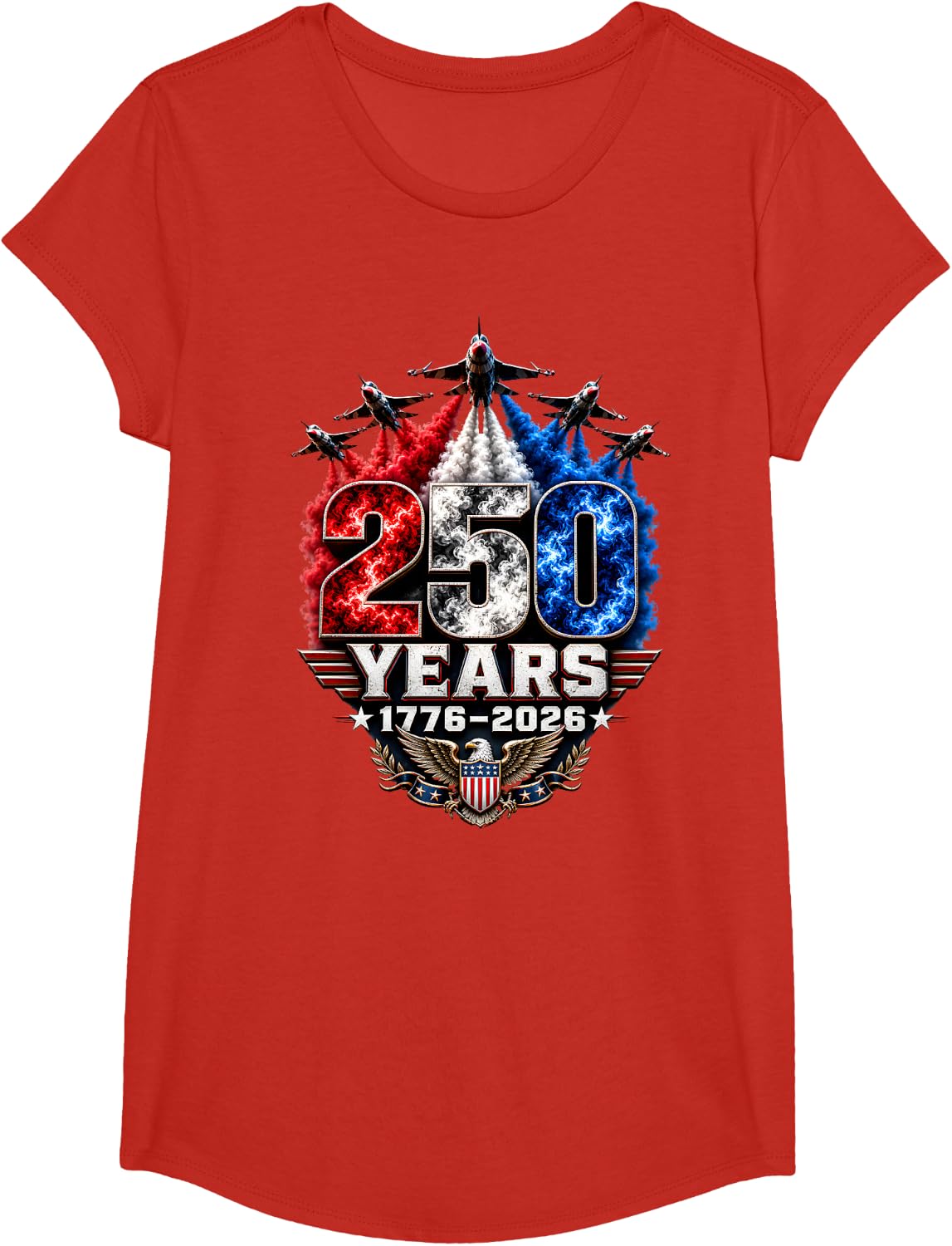 250 Years 1776 2026 Patriotic 250th Anniversary USA 4th July T-Shirt - Girls Red