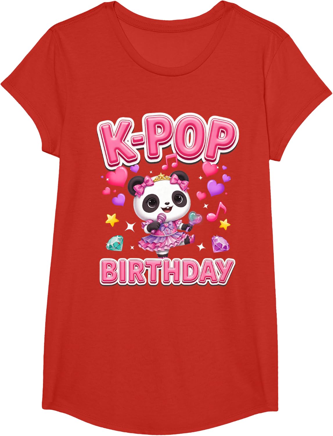 K-Pop Birthday Girl Cute Panda Idol Singer Korean Music T-Shirt - Girls Red