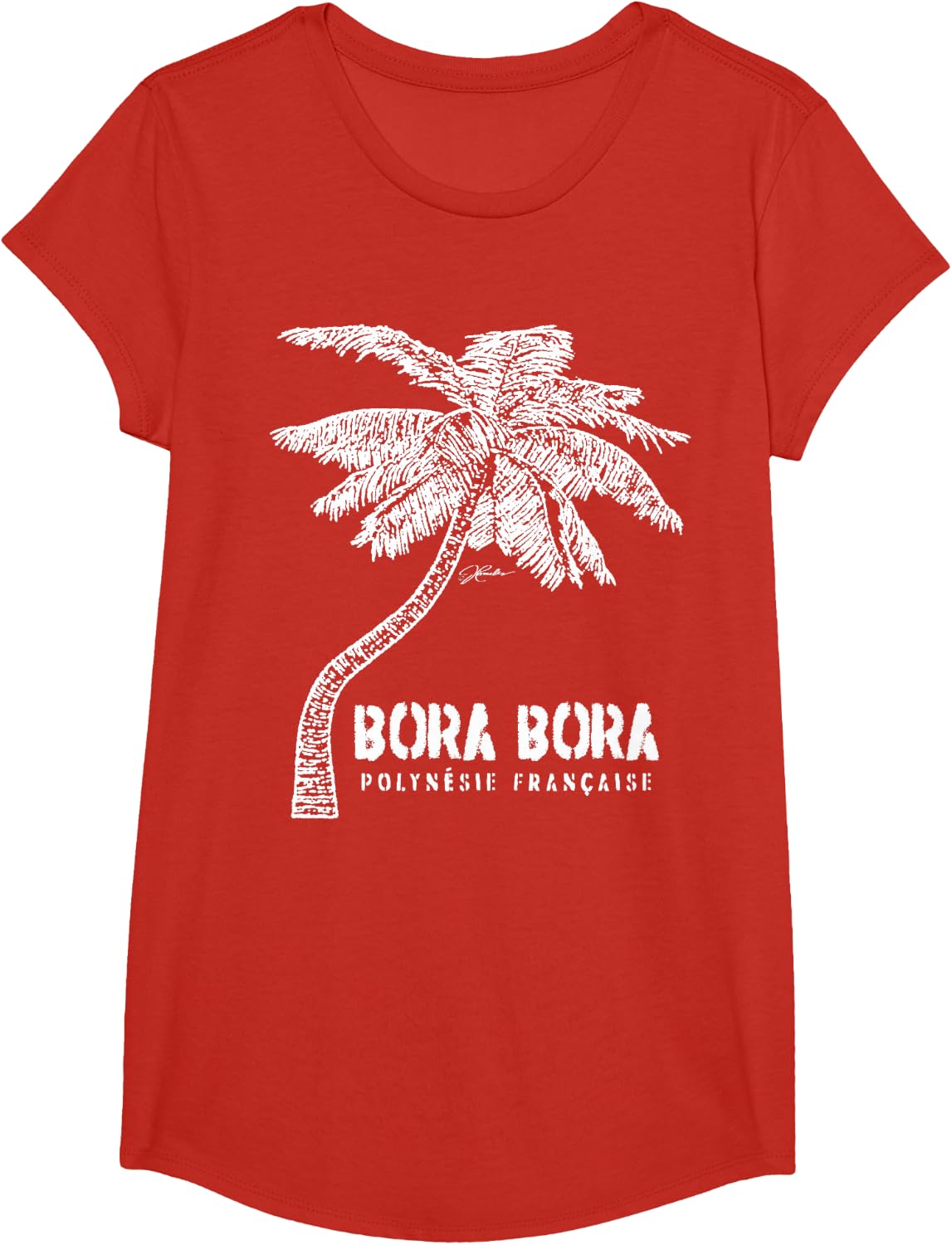 JCombs Bora Bora French Polynesia Palm Tree T-Shirt - Girls Red