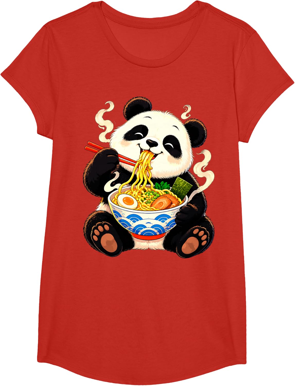 Panda Eating Ramen Funny Noodles T-Shirt - Girls Red