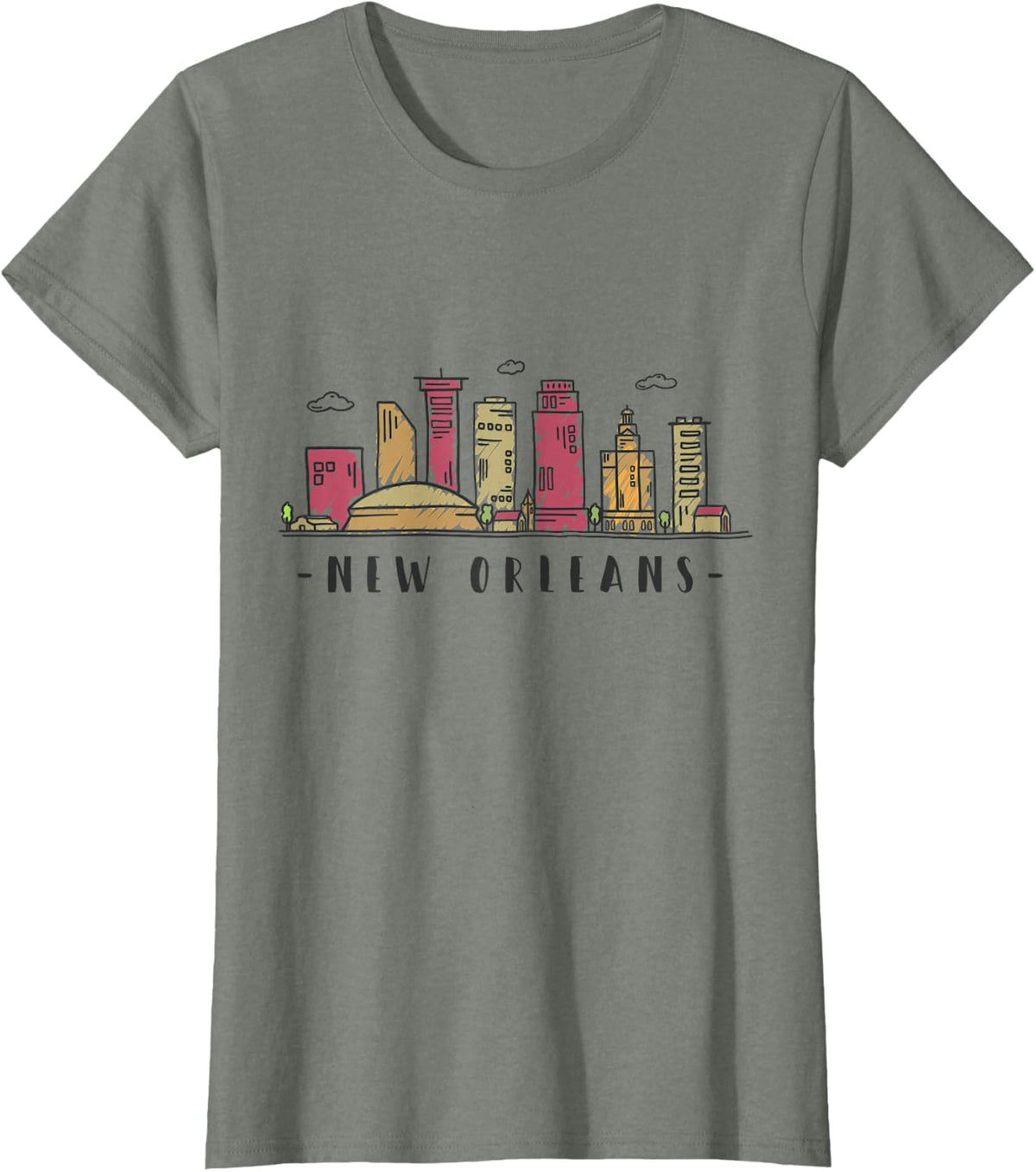 New Orleans Skyline NOLA Vintage New Orleans Louisiana T-Shirt - Olive Heather