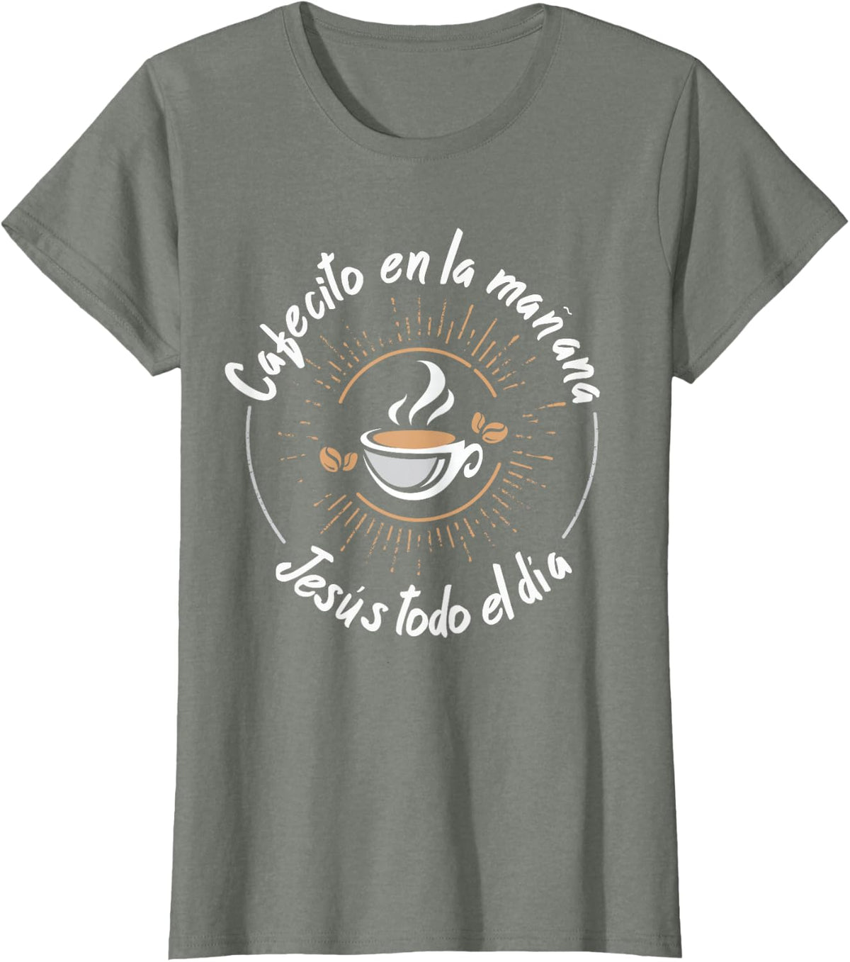 Cafecito Y Jesus mensaje Cristiano Christian Spanish T-Shirt - Olive Heather