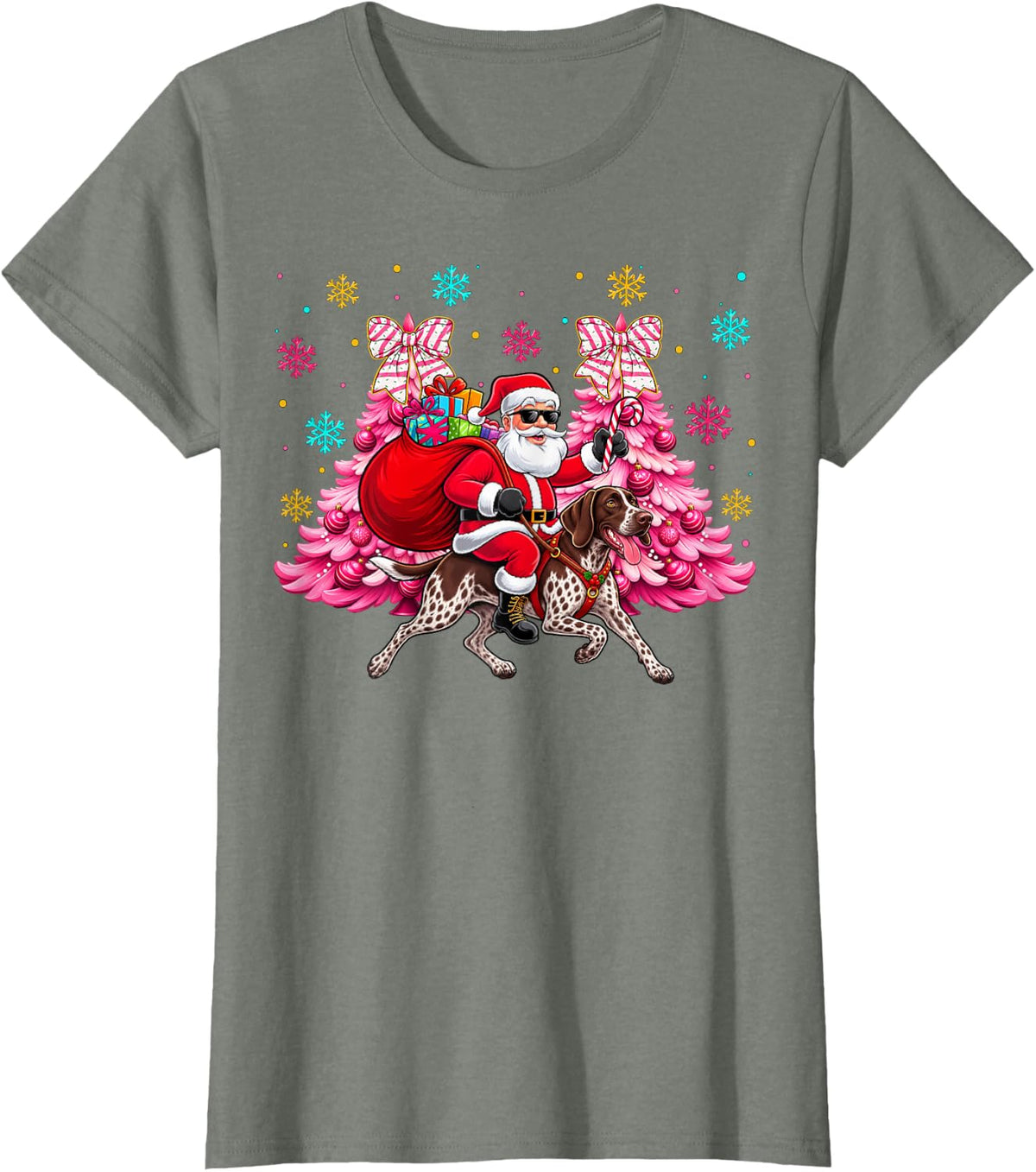 German Shorthaired Pointer Owners Kids Boys Girls Dog Xmas T-Shirt - Olive Heather