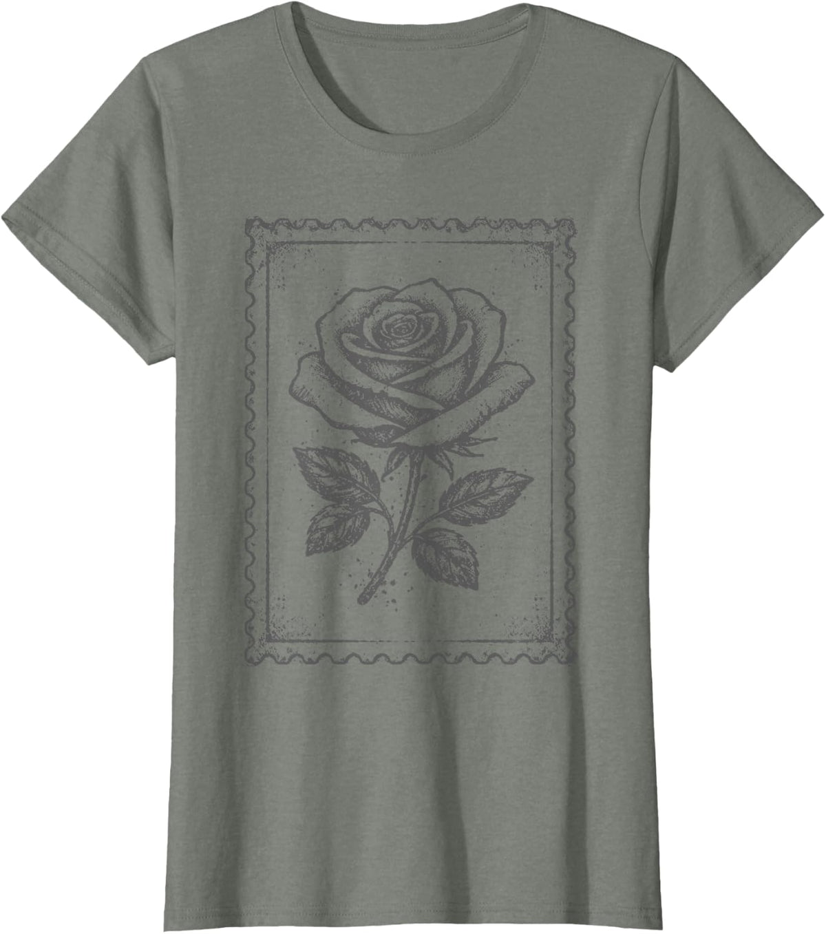 Grunge Rose Vintage Floral Distressed Graphic Women Girls T-Shirt - Olive Heather
