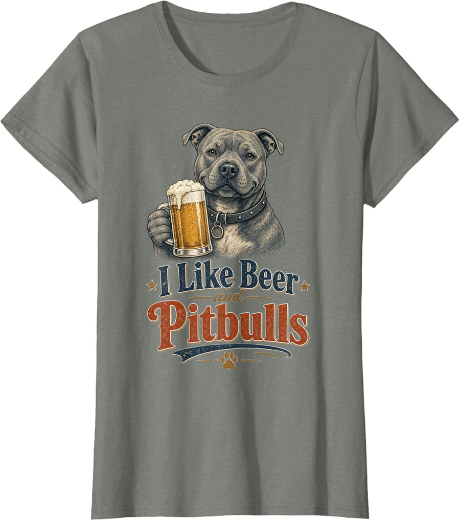 Funny Terrier Dad Pitbull Dog Lover Craft Beer Humor T-Shirt - Olive Heather