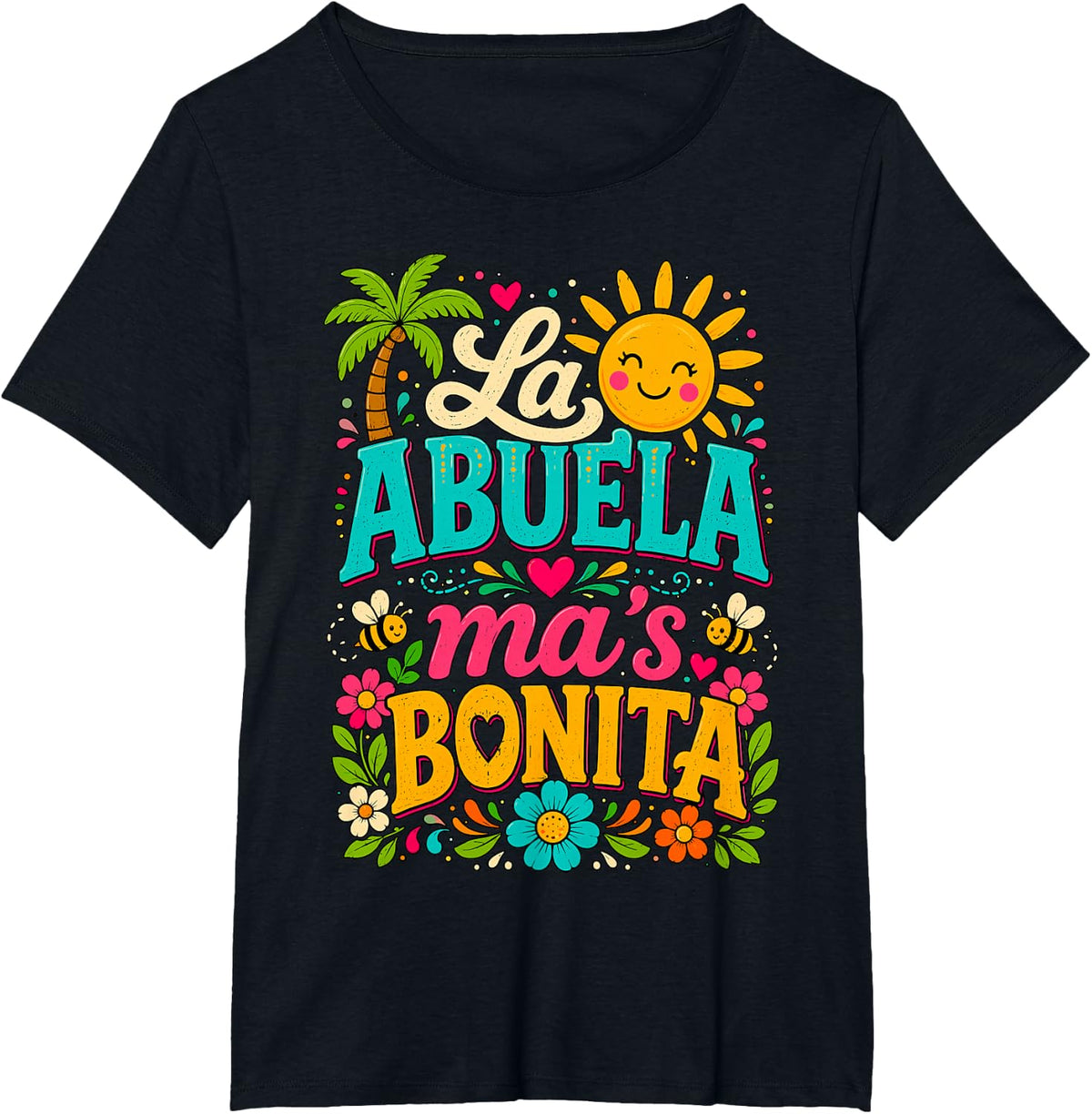 La Abuela Mas Bonita Spanish Grandma Floral Art T-Shirt - Black