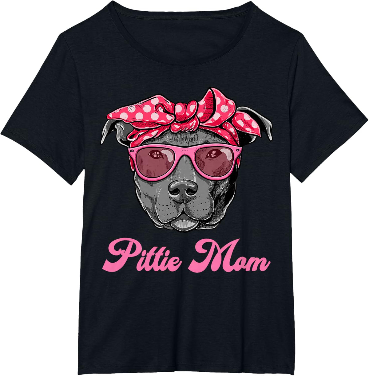 Funny PITTIE MOM Women T-Shirt Cool Pitbull Dog Retro Tee T-Shirt - Black