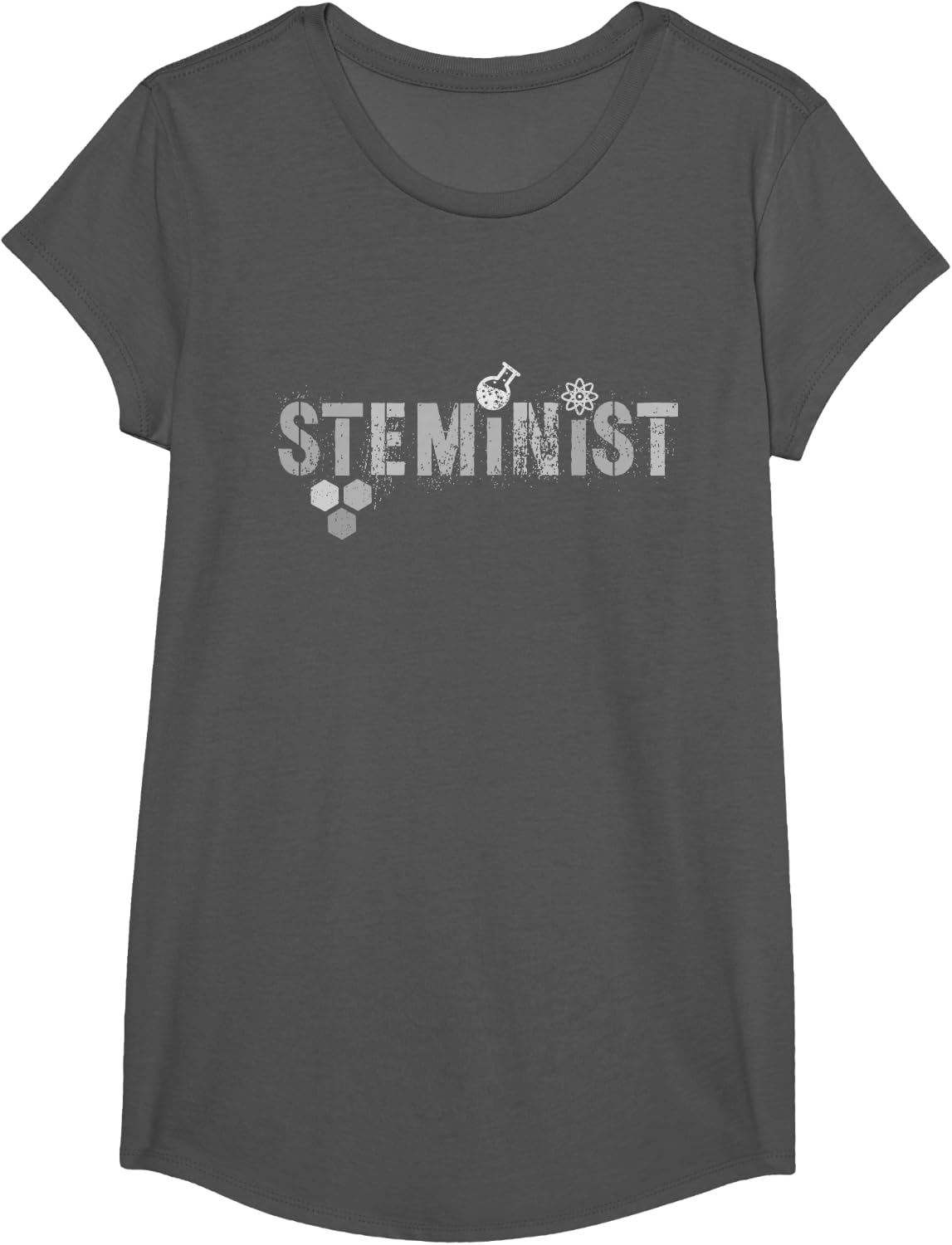 STEMINIST Science Engineering STEM Women In Technology Girl T-Shirt - Girls Asphalt Grey