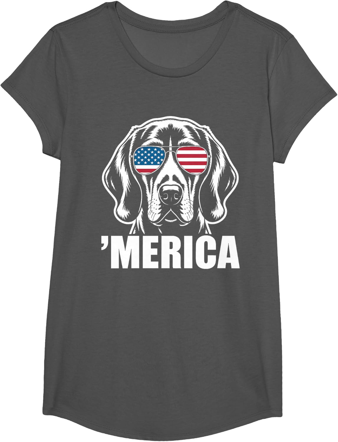 Patriotic USA American Flag 4th of July Redbone Coonhound T-Shirt - Girls Asphalt Grey