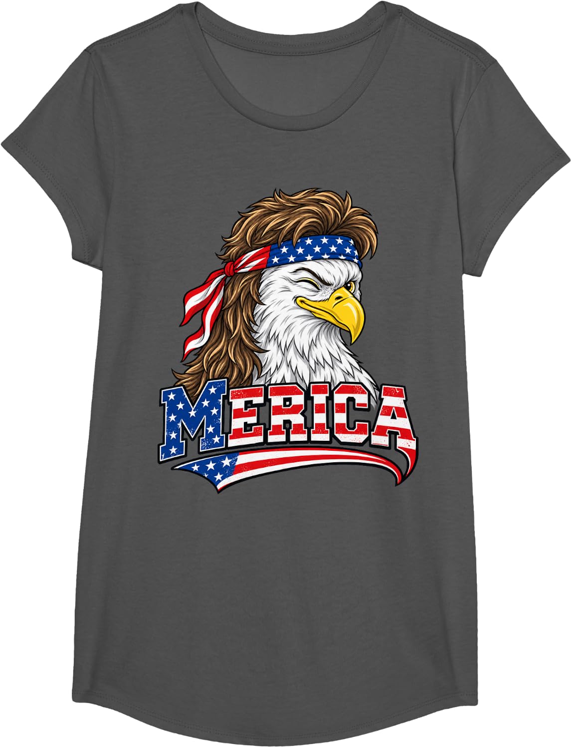 Merica Bald Eagle Mullet Patriotic USA T-Shirt - Girls Asphalt Grey