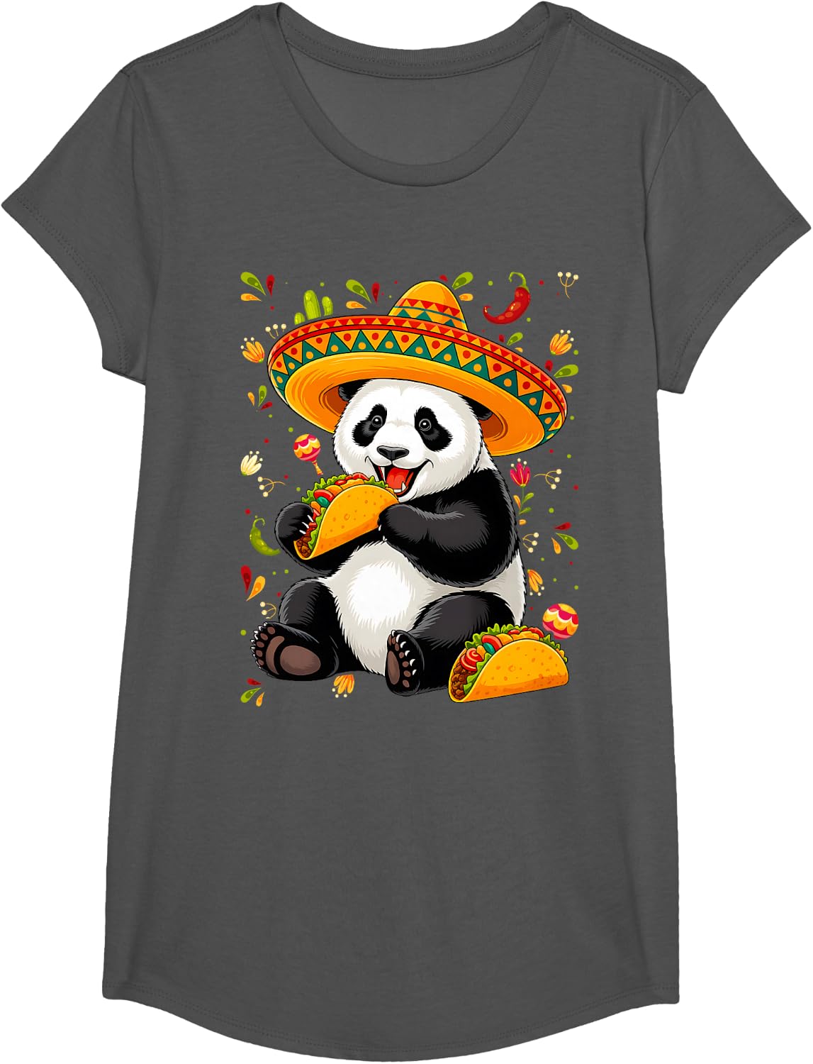 Panda Eating Taco Mexican Panda Funny Cinco De Mayo T-Shirt - Girls Asphalt Grey