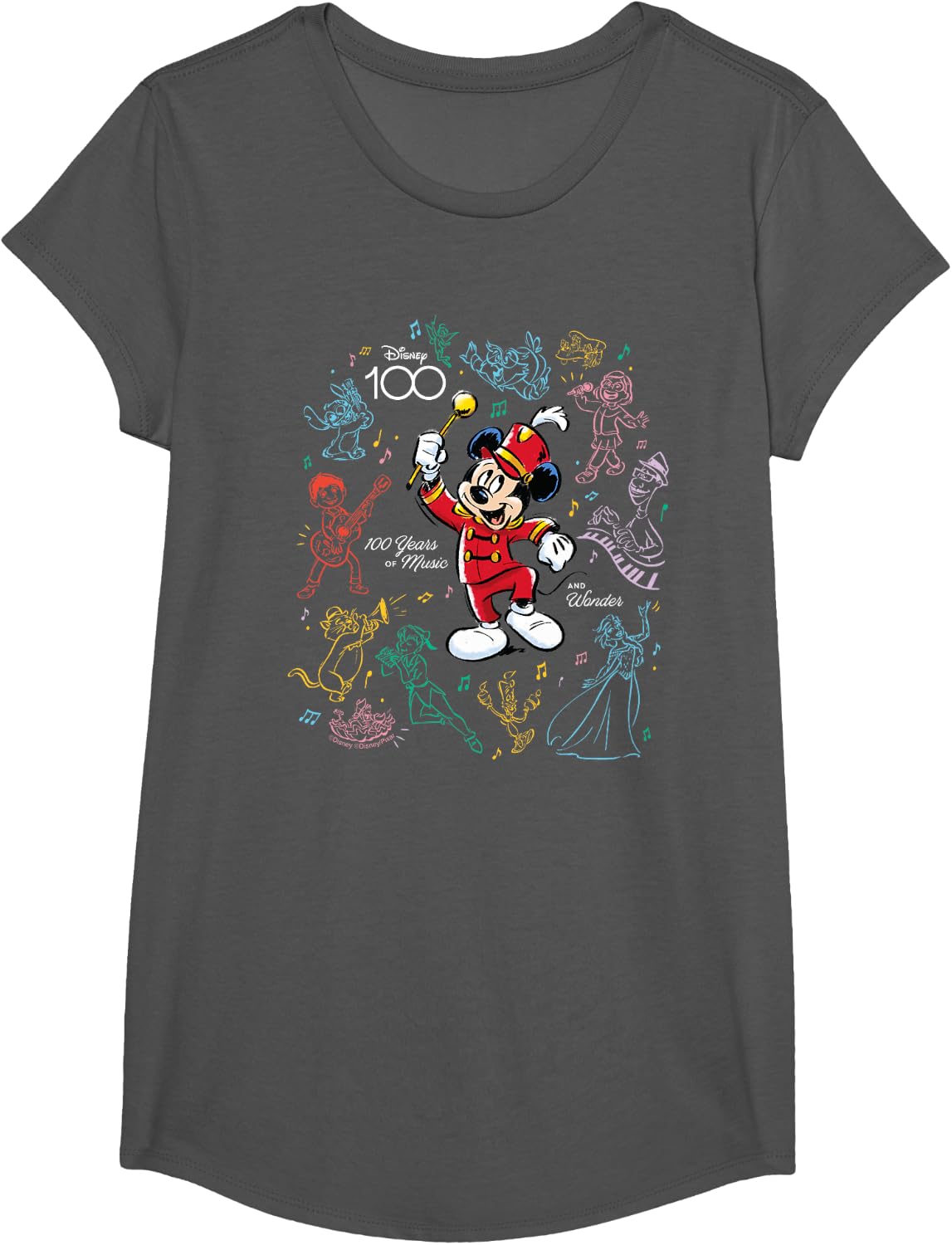 Disney 100 Years of Music and Wonder Mickey's Music D100 T-Shirt - Girls Asphalt Grey