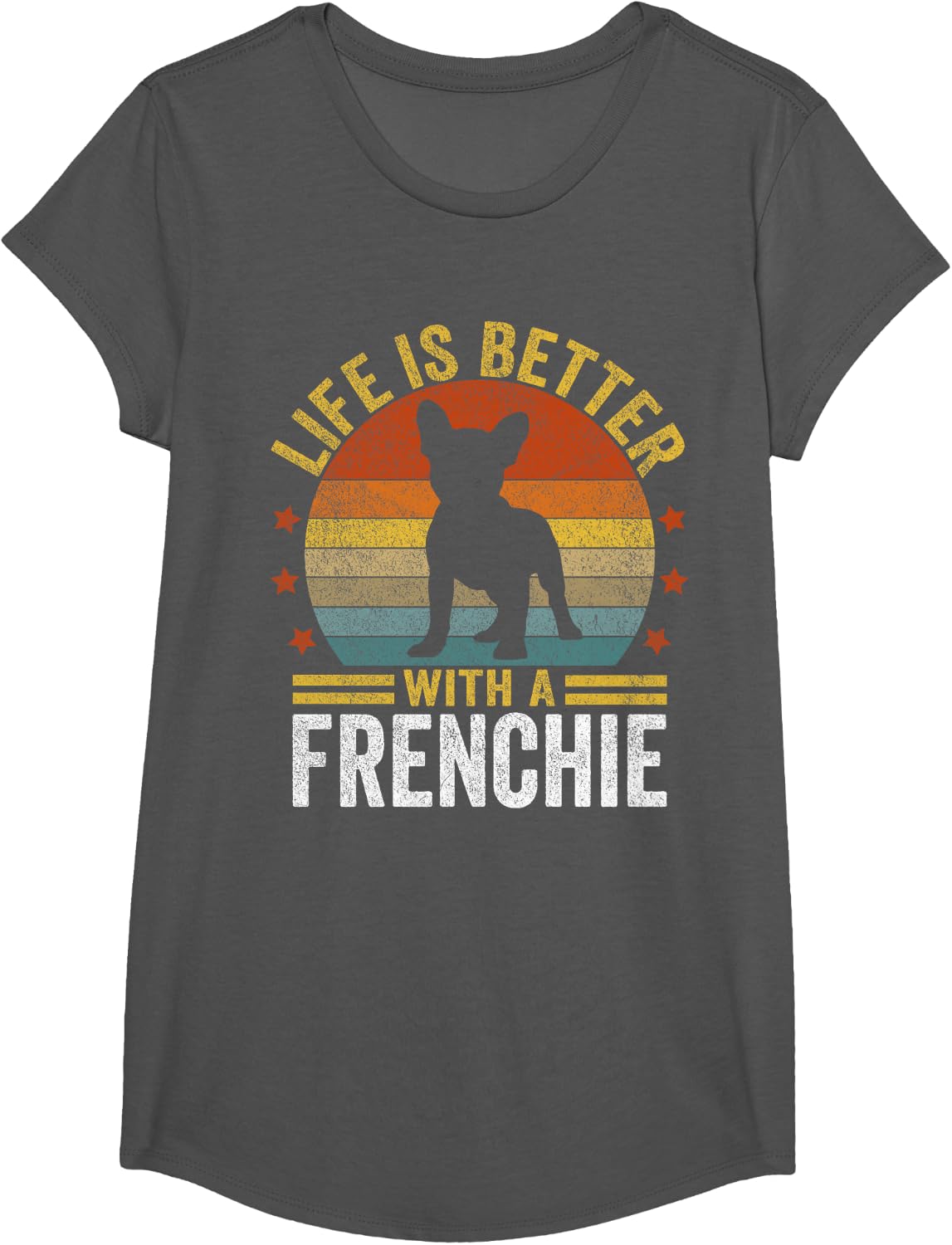 Life Is Better With A Frenchie T-Shirt Retro French Bulldog Tees For Dog Lovers - Girls Asphalt Grey
